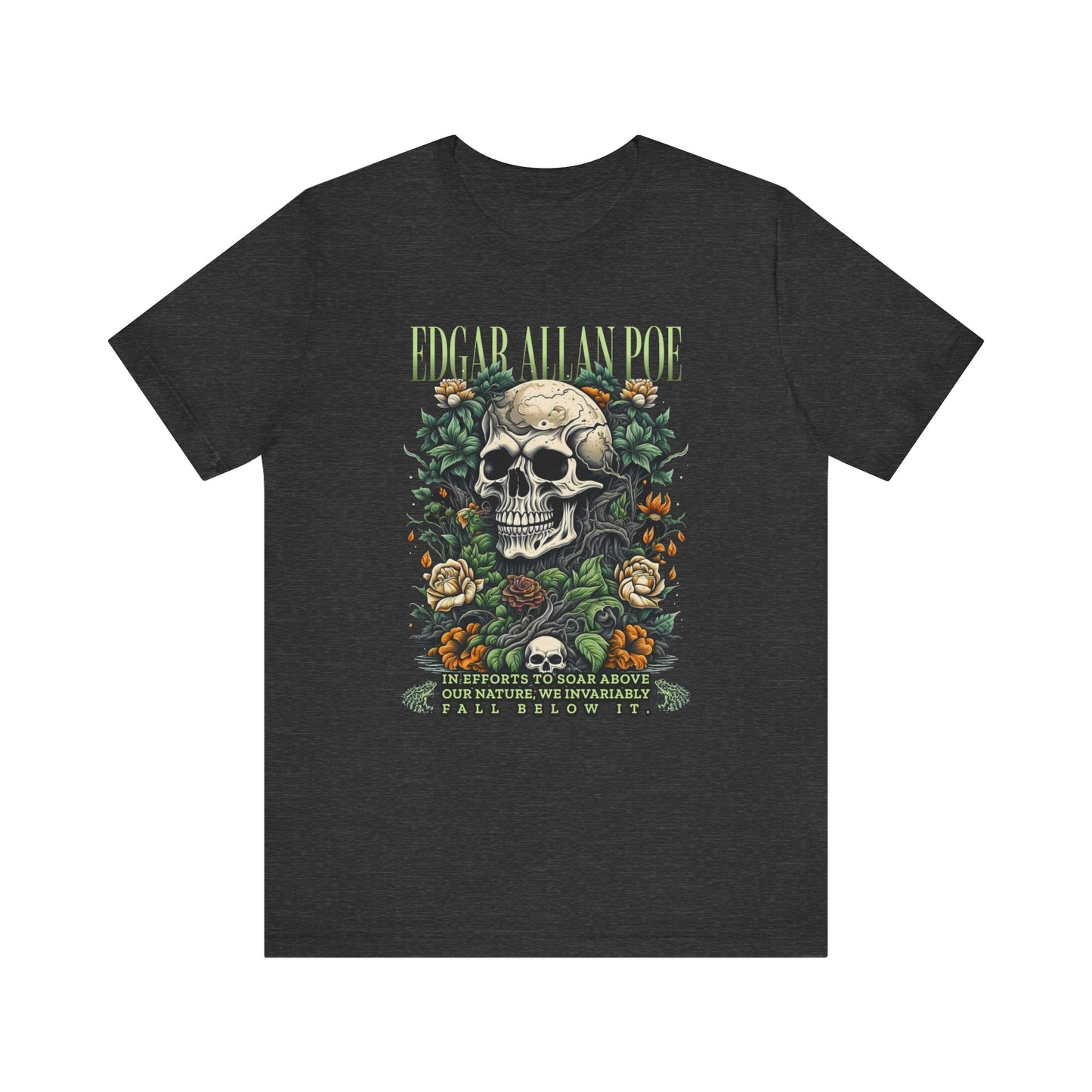 Edgar Allan Poe, Fairycore Night Garden T-Shirt, Book Lover Tee, Haunting Gothic Gift, Light, Dark Academia, Literary Poetry Bookclub Shirt T-Shirt Printify Dark Grey Heather S