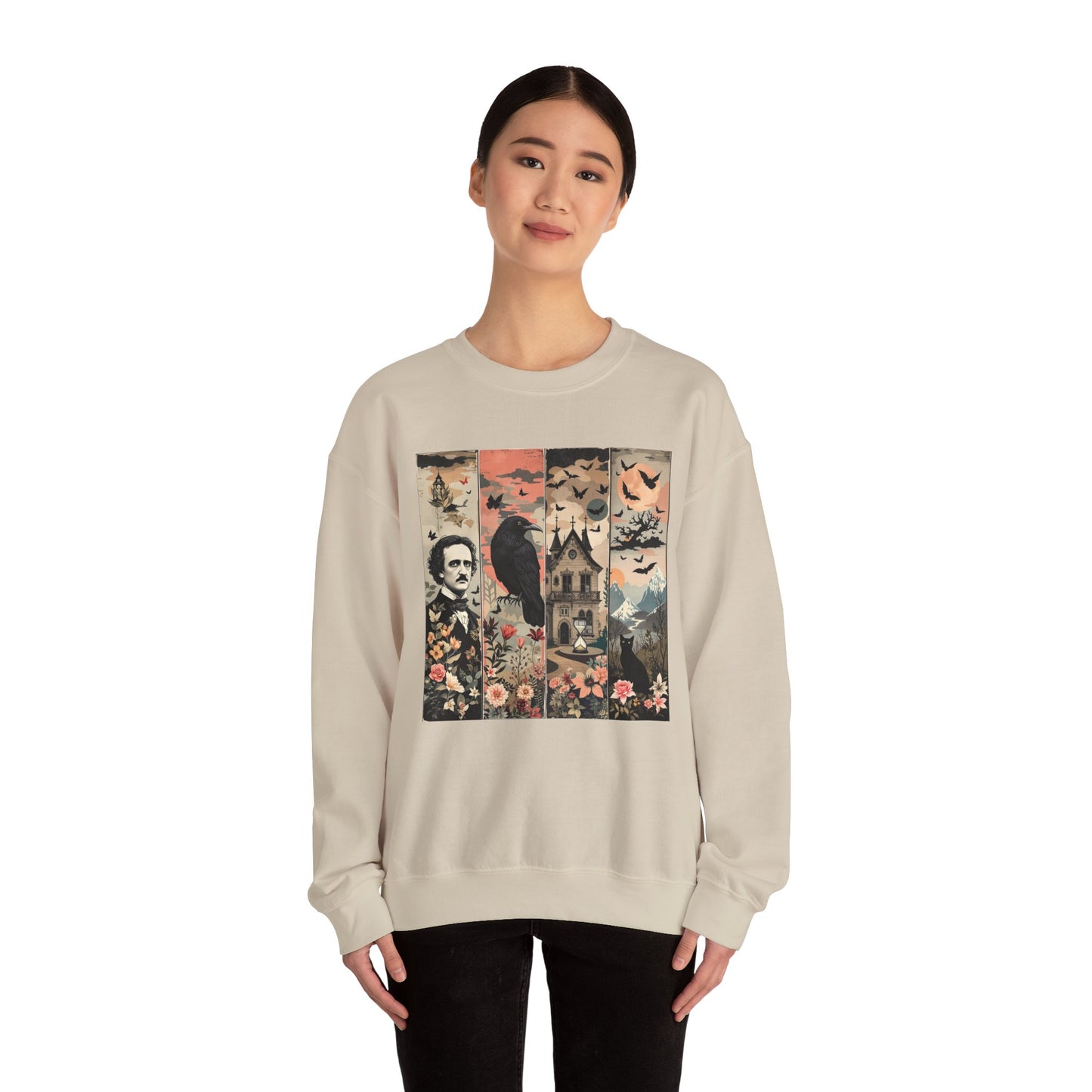 Edgar Allan Poe Sweatshirt The Raven Nevermore Gothic Horror Sweater Dark Academia Macabre Halloween Gift for Book Lovers Birthday Christmas Sweatshirt Printify