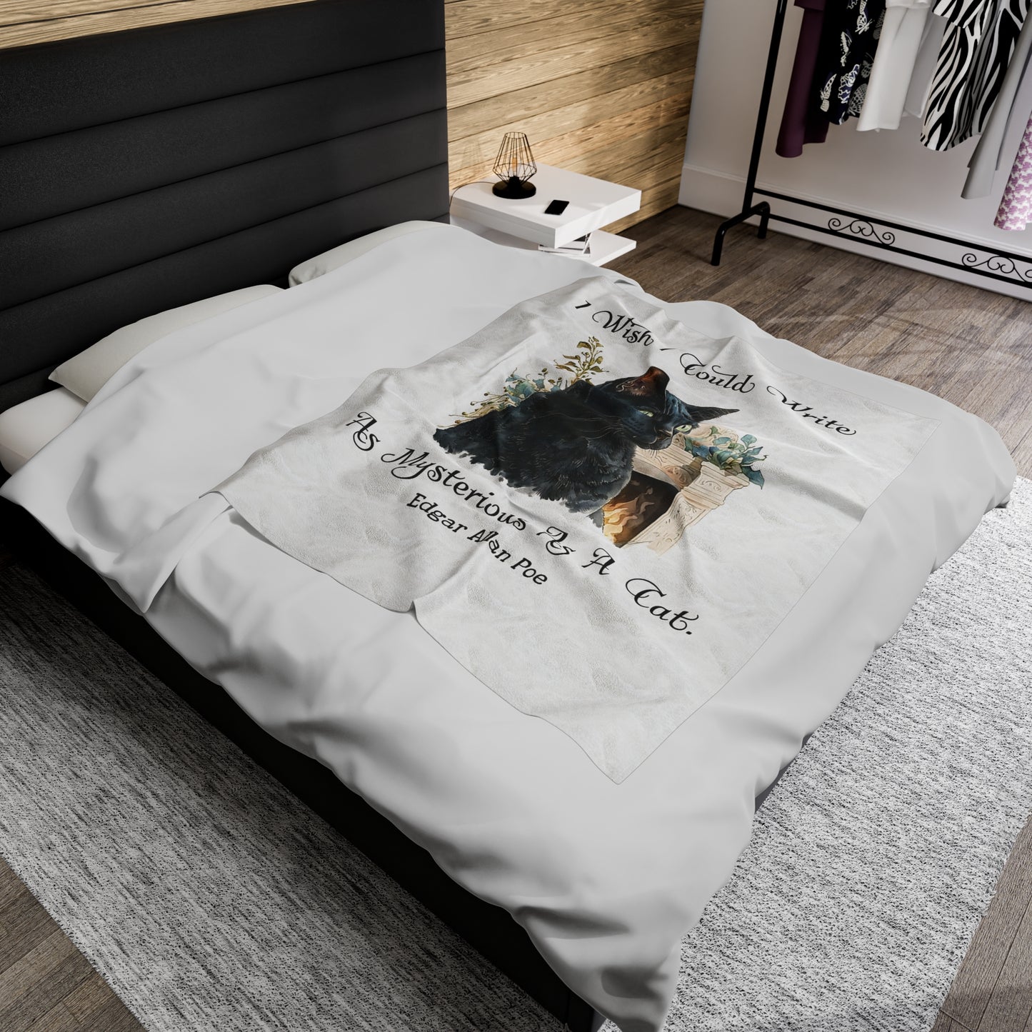 Edgar Allan Poe, The Black Cat Throw Blanket, Soft Book Lover Reading Blanket, Gothic Dark Academia, Horror Movie Watching Plush, Fairycore All Over Prints Printify