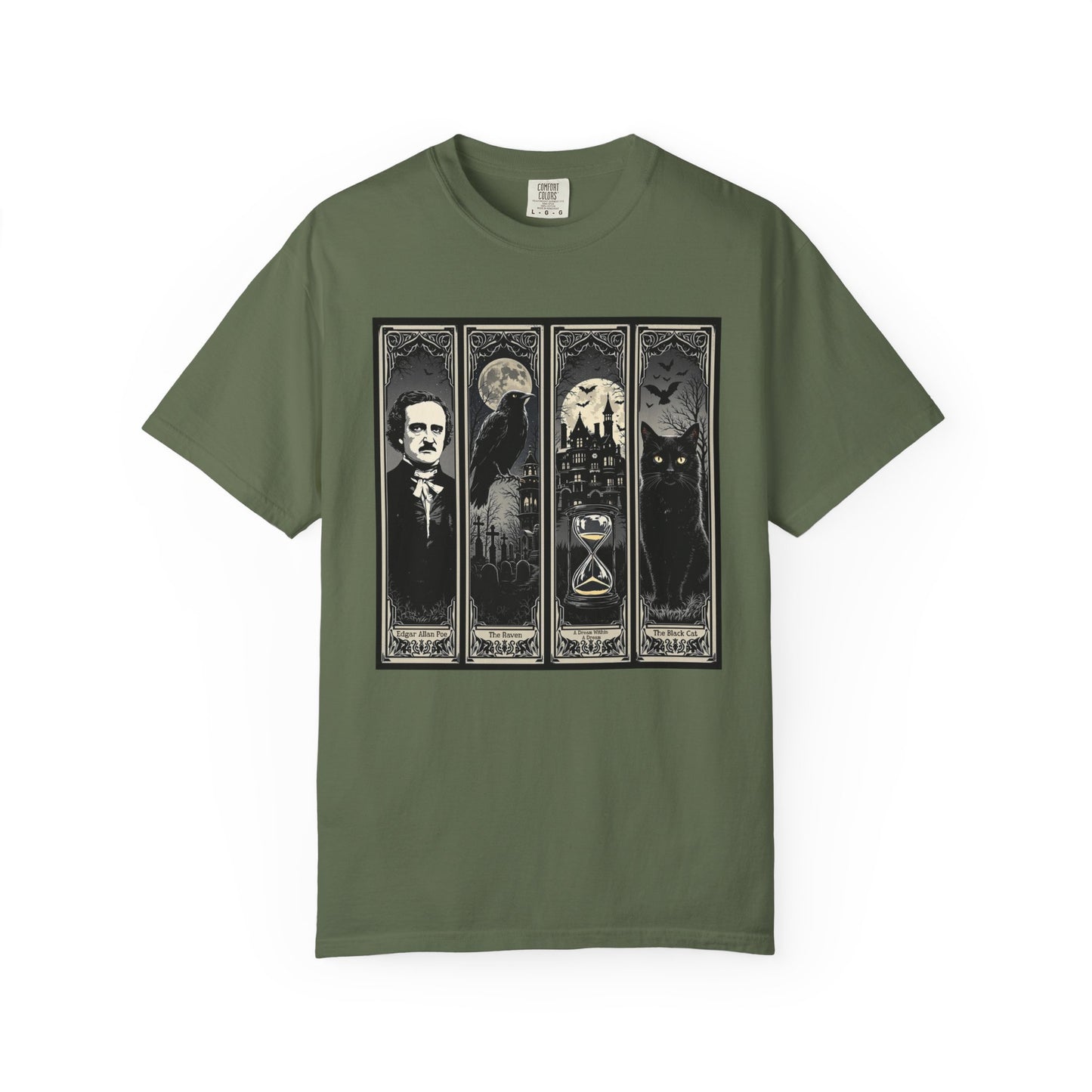 Edgar Allan Poe T-Shirt Gothic Graphic Tee The Raven Nevermore Quote Horror Literature Shirt Dark Academia Aesthetic Halloween Party Gift T-Shirt Printify Sage S