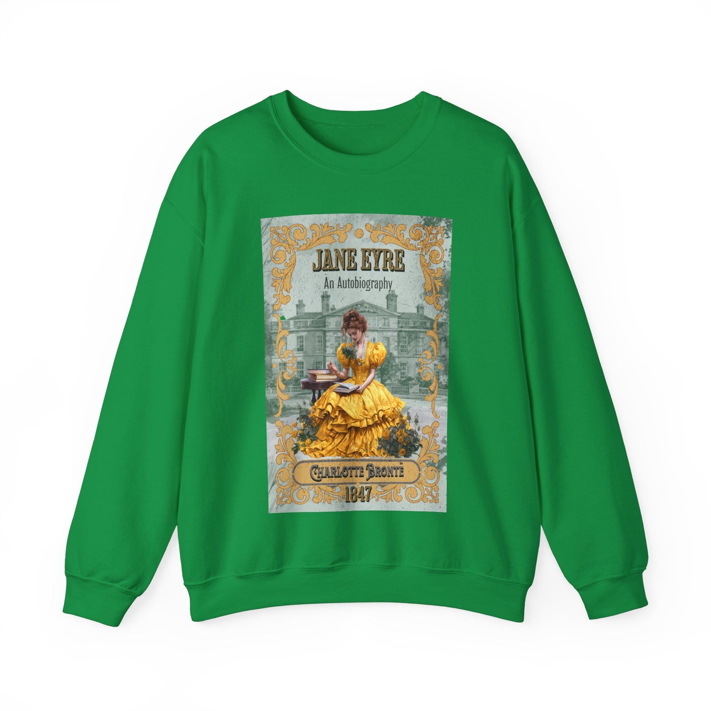 Jane Eyre Sweatshirt, Charlotte Brontë Historical Romance Sweater, Bookish Literary Brontë Sisters Fan Art Gift, Gift for Her, Readers, Sweatshirt Printify S Irish Green