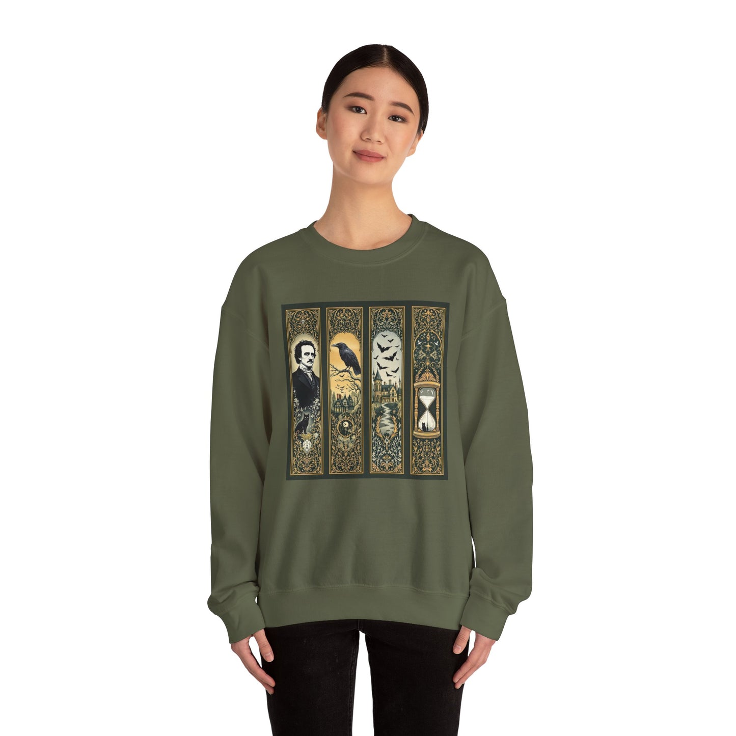 Edgar Allan Poe Sweatshirt The Raven Nevermore Gothic Horror Sweater Dark Academia Macabre Halloween Gift for Book Lovers Birthday Christmas