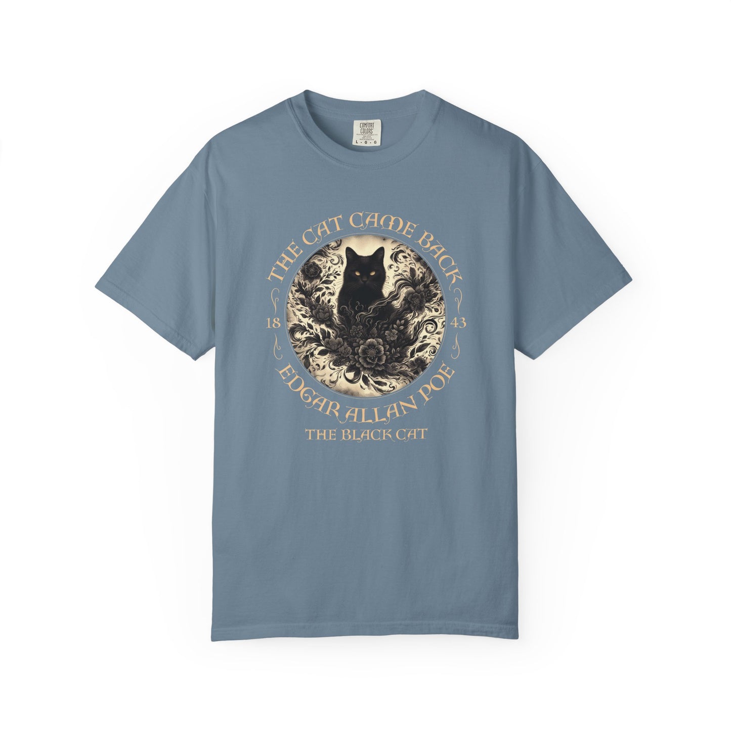 Gothic Cat TShirt Edgar Allan Poe The Black Cat Dark Academia Cottagecore Aesthetic Book Lover Gift Haunting Apparel Halloween Fall Tee T-Shirt Printify Ice Blue S
