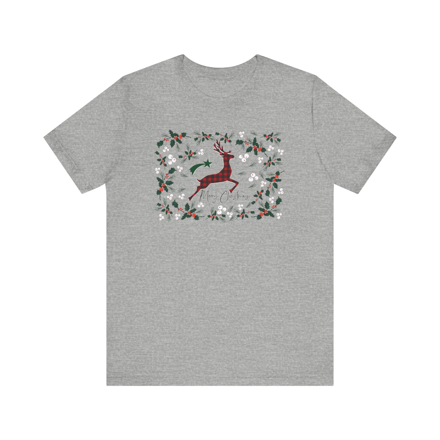 Merry Christmas Plaid Reindeer Shirt, Country Reindeer Shirt, Christmas Family Shirt, Christmas Shirt, Merry Christmas Shirt, Christmas Gift T-Shirt Printify Athletic Heather XS