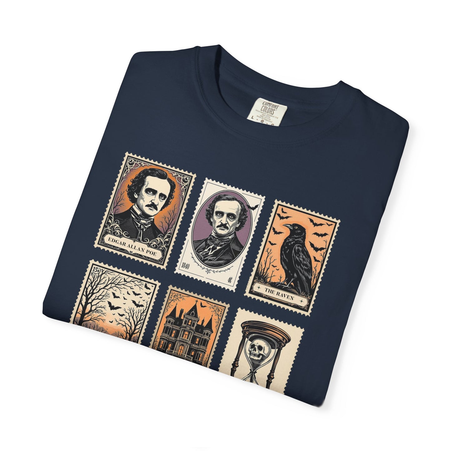 Edgar Allan Poe T-Shirt Gothic Graphic Tee The Raven Nevermore Quote Horror Literature Shirt Dark Academia Aesthetic Halloween Party Gift
