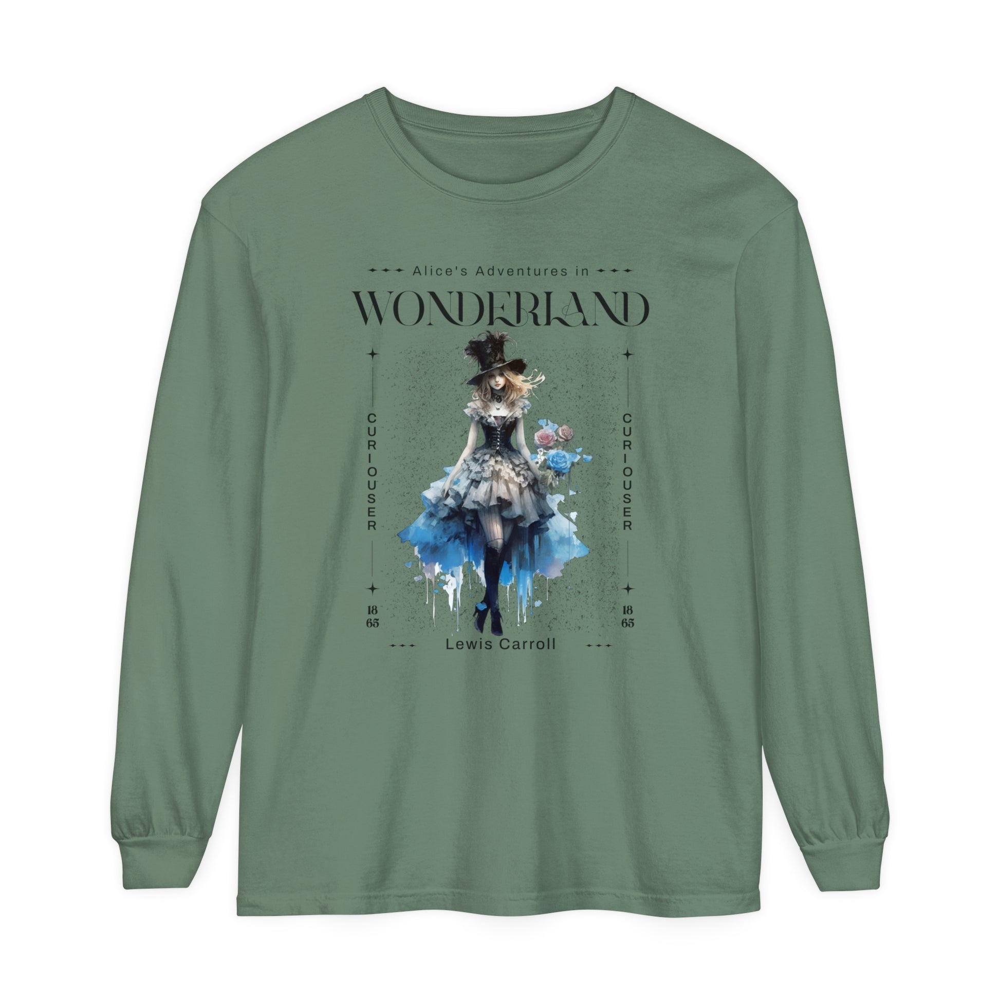 Alice In Wonderland Long Sleeve Shirt, Lewis Carroll Whimsigoth Streetwear Academia TShirt, Mad Hatter's Tea Party Tee Bookish Booktok Gift Long-sleeve Printify Light Green S