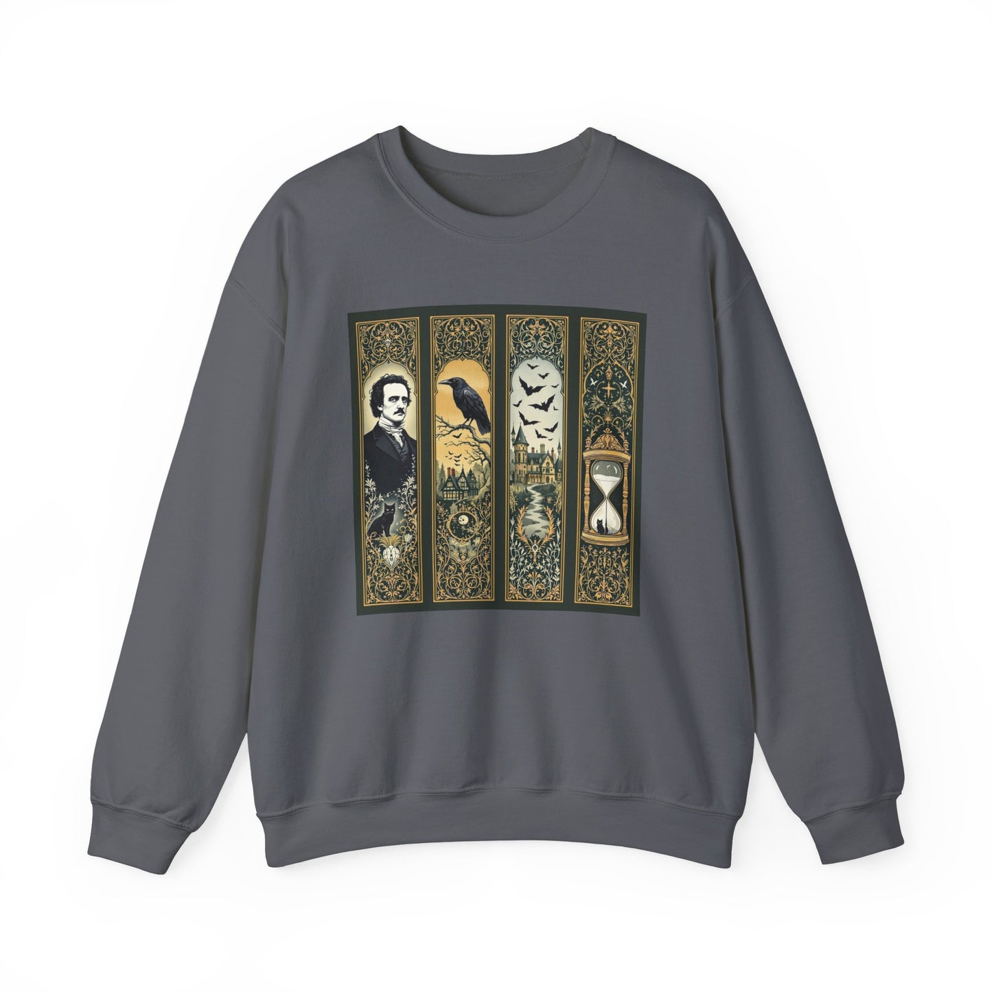 Edgar Allan Poe Sweatshirt The Raven Nevermore Gothic Horror Sweater Dark Academia Macabre Halloween Gift for Book Lovers Birthday Christmas Sweatshirt Printify Charcoal S