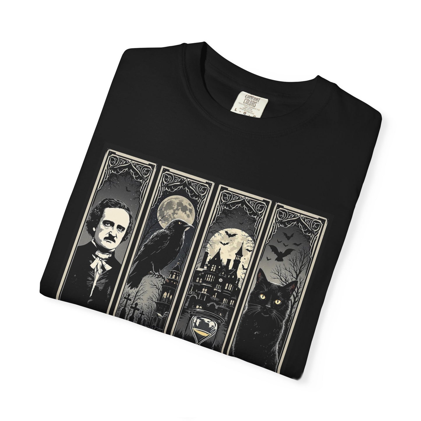 Edgar Allan Poe T-Shirt Gothic Graphic Tee The Raven Nevermore Quote Horror Literature Shirt Dark Academia Aesthetic Halloween Party Gift