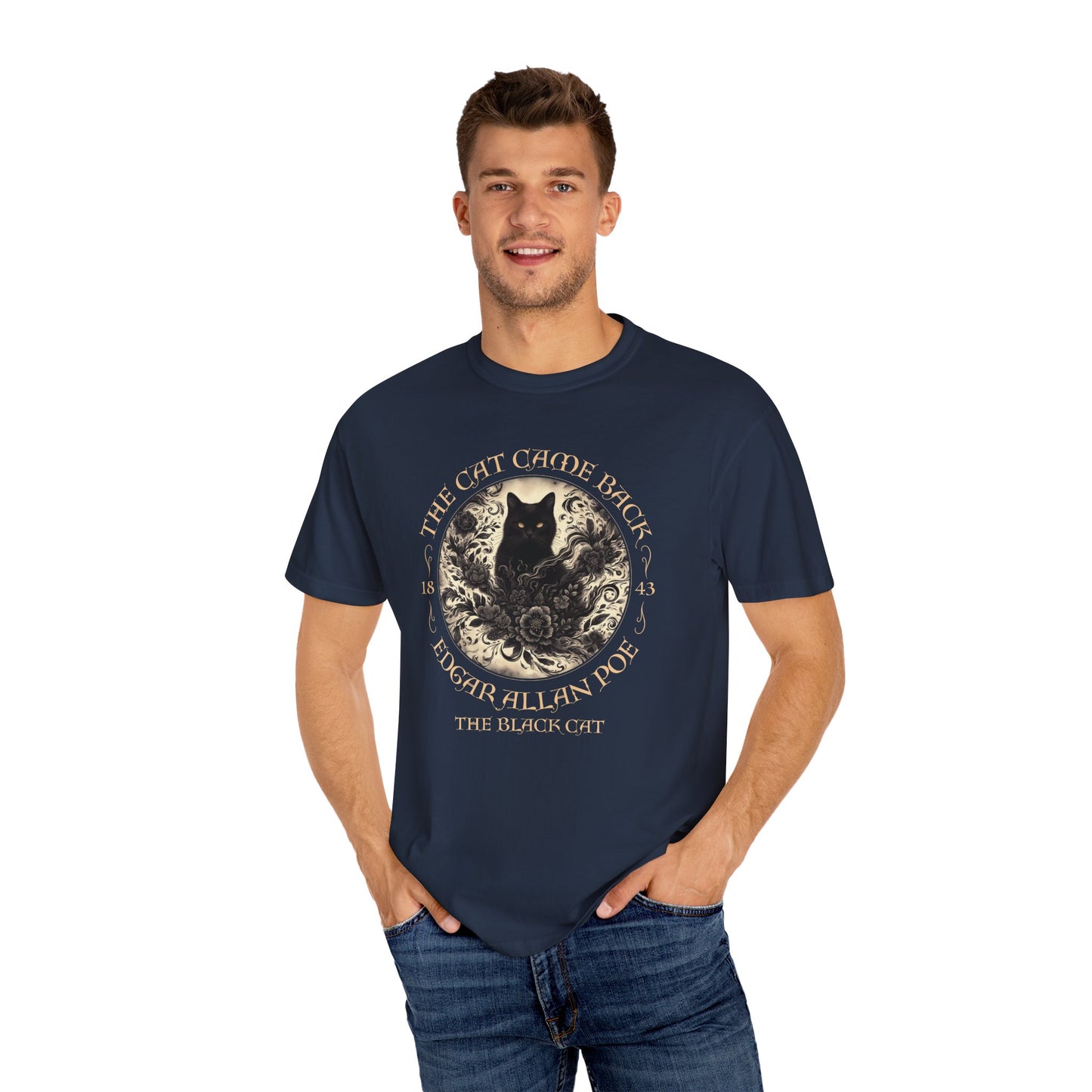 Gothic Cat TShirt Edgar Allan Poe The Black Cat Dark Academia Cottagecore Aesthetic Book Lover Gift Haunting Apparel Halloween Fall Tee T-Shirt Printify