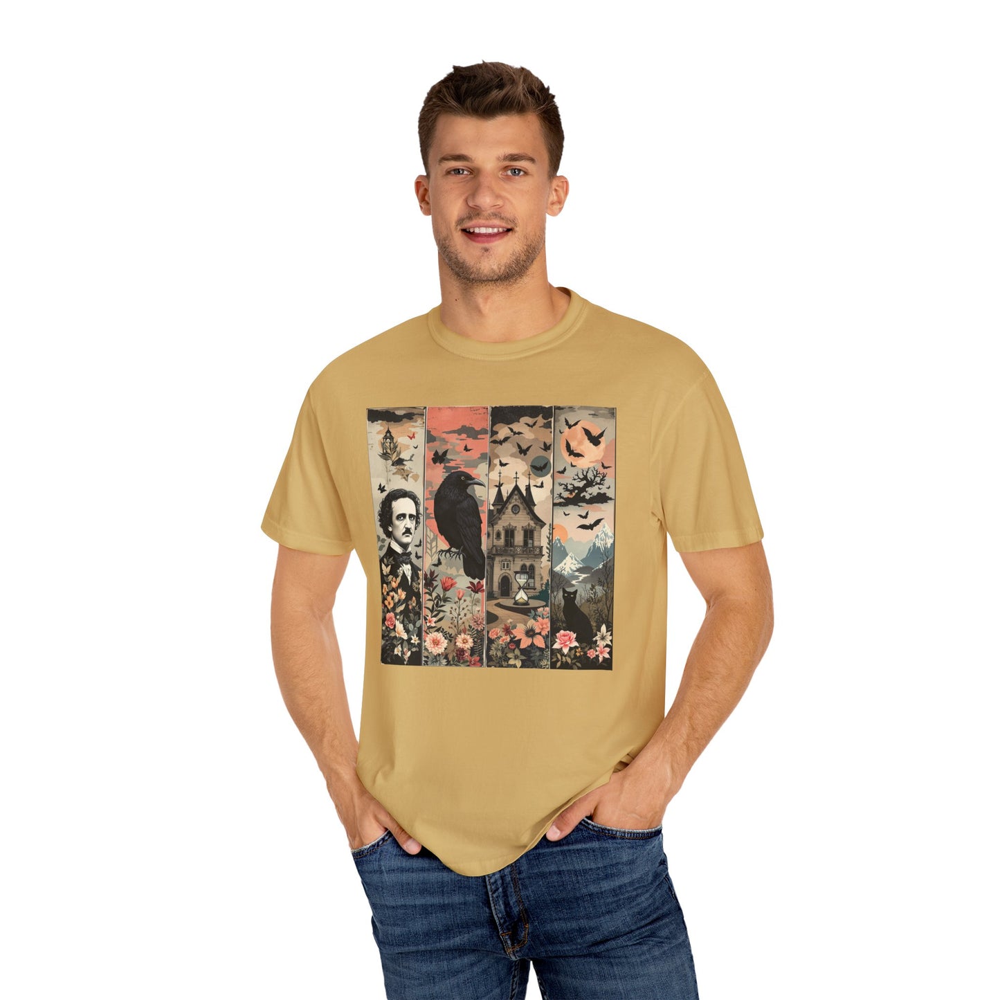 Edgar Allan Poe T-Shirt Gothic Graphic Tee The Raven Nevermore Quote Horror Literature Shirt Dark Academia Aesthetic Halloween Party Gift