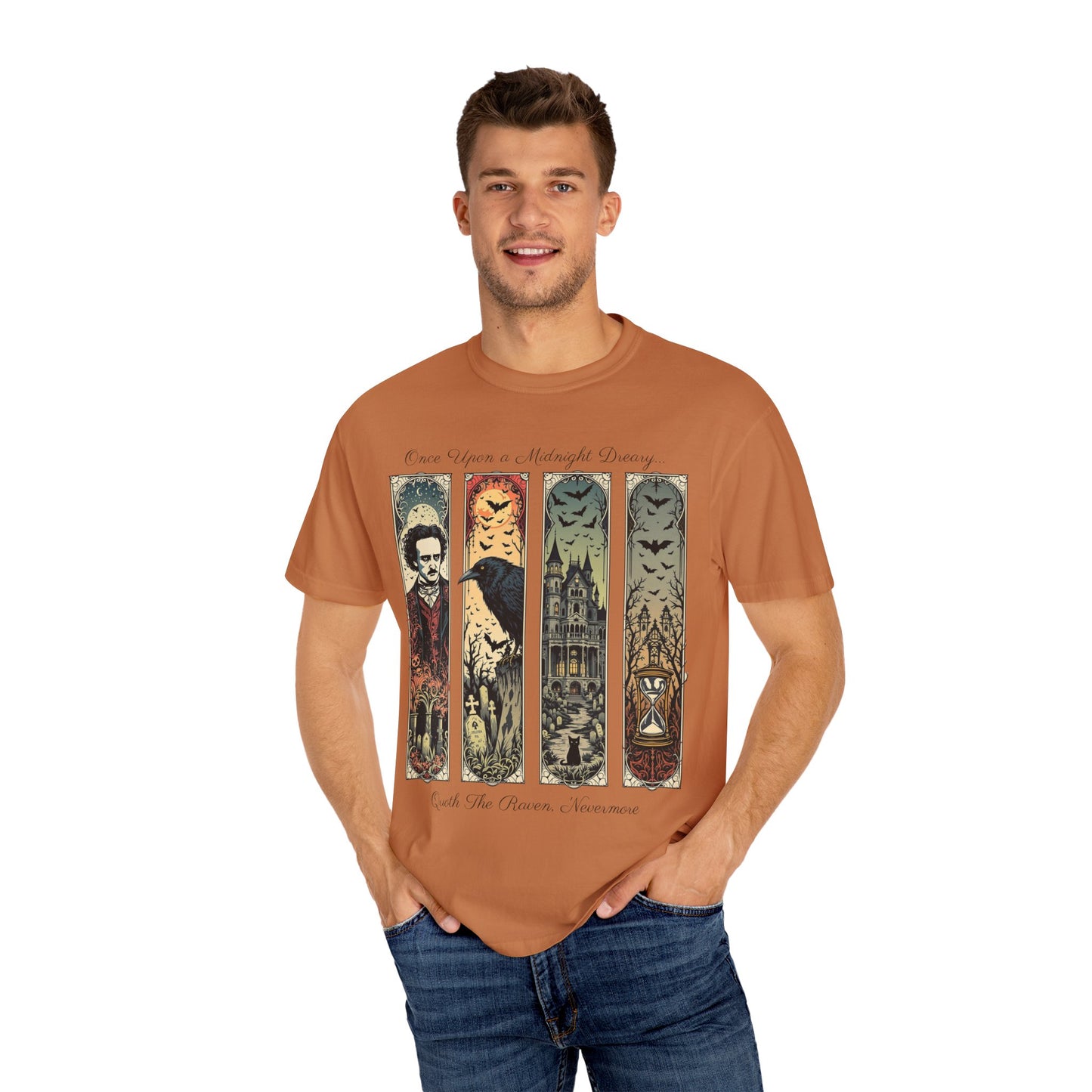 Edgar Allan Poe T-Shirt Gothic Graphic Tee The Raven Nevermore Quote Horror Literature Shirt Dark Academia Aesthetic Halloween Party Gift