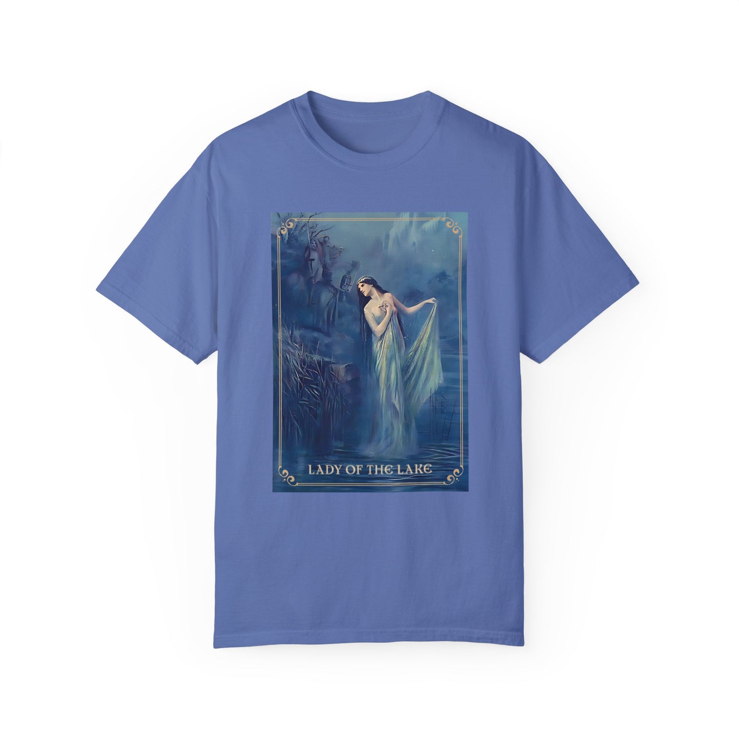 Lady of the Lake Print Unisex T-Shirt Perfect Renfaire Medieval Festival Shirt Mystical Vintage Tee Fairy Tale Merch Fantasy Lover Gifts T-Shirt Printify Mystic Blue S