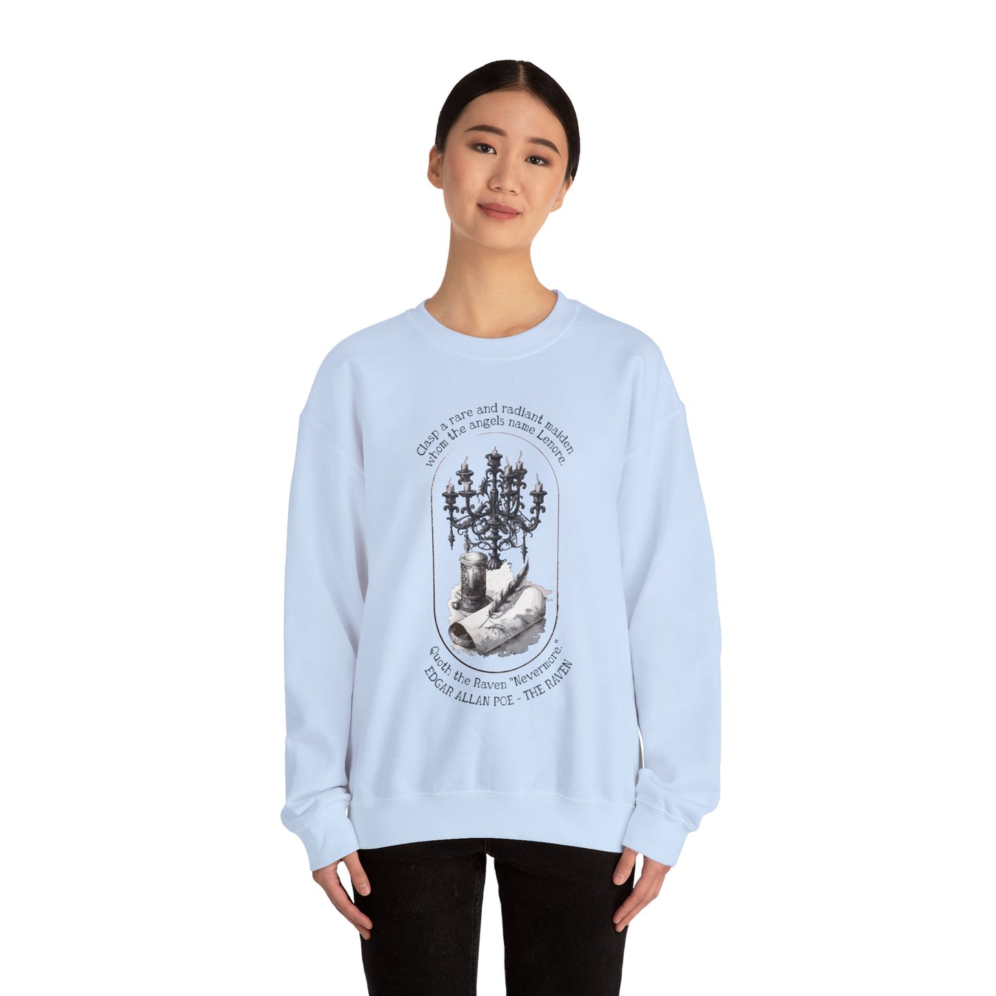 Edgar Allan Poe, Nevermore The Raven Sweatshirt, Book Lover, Halloween, Haunting Gothic Gift, Light, Dark Academia, Horror Movie Sweater Sweatshirt Printify