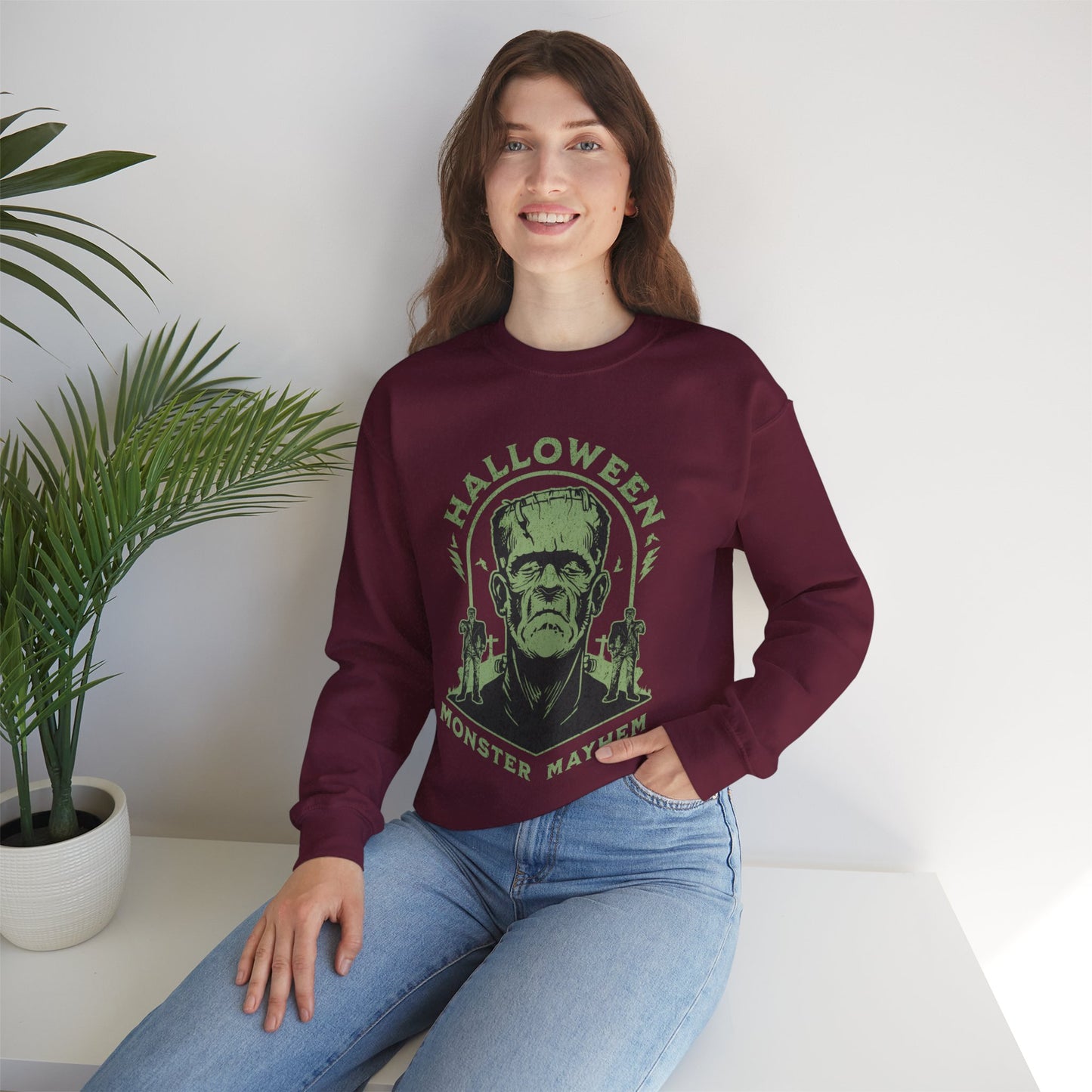 Vintage Halloween Frankenstein Monster Graphic Sweatshirt, Creepy Spooky Book Lover Gift, Horror Movie, Fall Festival Party Sweater. Sweatshirt Printify