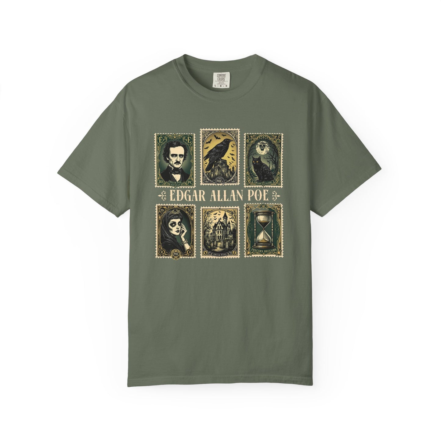 Edgar Allan Poe T-Shirt Gothic Graphic Tee The Raven Nevermore Quote Horror Literature Shirt Dark Academia Aesthetic Halloween Party Gift T-Shirt Printify Moss S