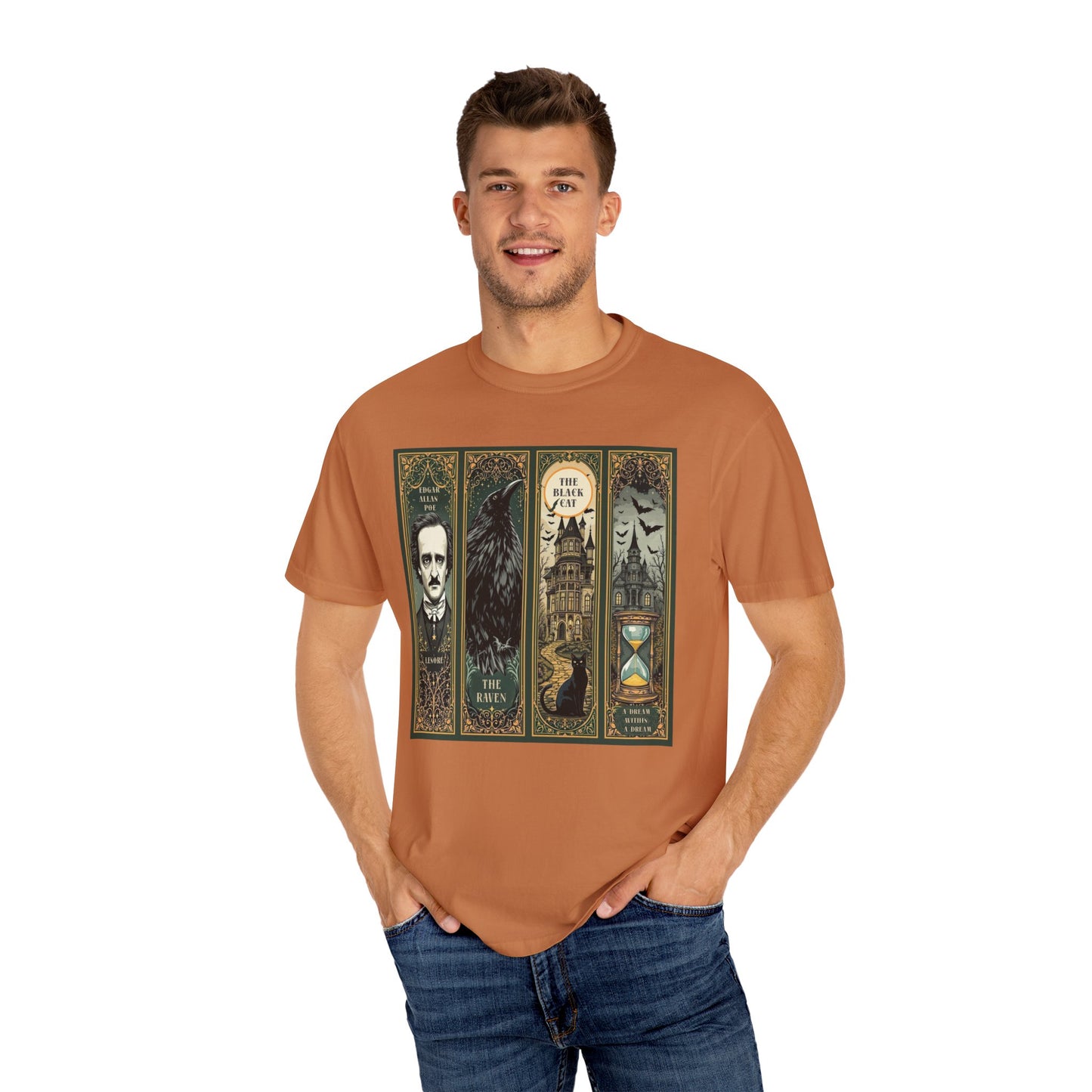 Edgar Allan Poe T-Shirt Gothic Graphic Tee The Raven Nevermore Quote Horror Literature Shirt Dark Academia Aesthetic Halloween Party Gift