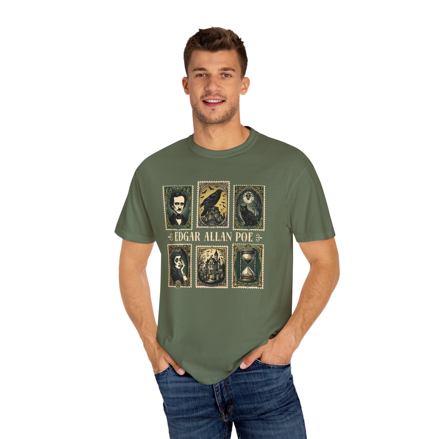 Edgar Allan Poe T-Shirt Gothic Graphic Tee The Raven Nevermore Quote Horror Literature Shirt Dark Academia Aesthetic Halloween Party Gift