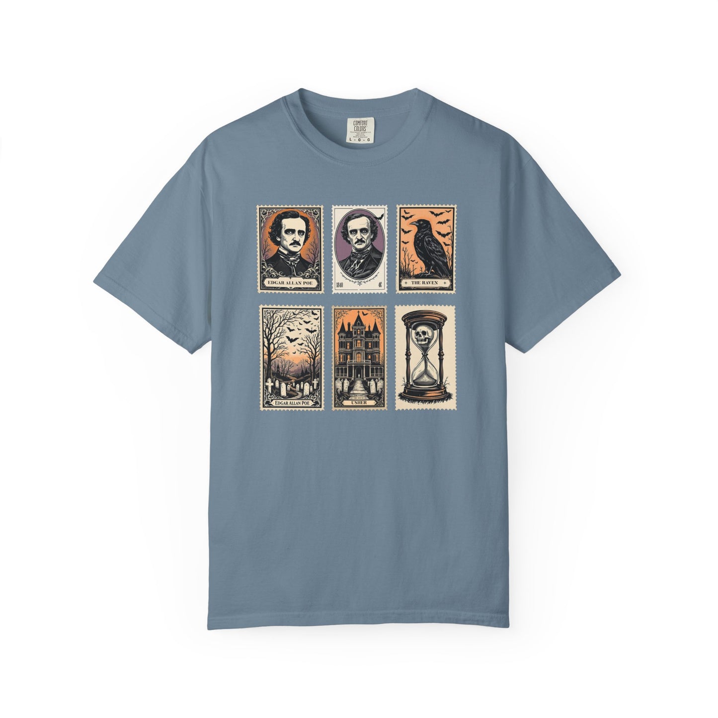 Edgar Allan Poe T-Shirt Gothic Graphic Tee The Raven Nevermore Quote Horror Literature Shirt Dark Academia Aesthetic Halloween Party Gift T-Shirt Printify Ice Blue S
