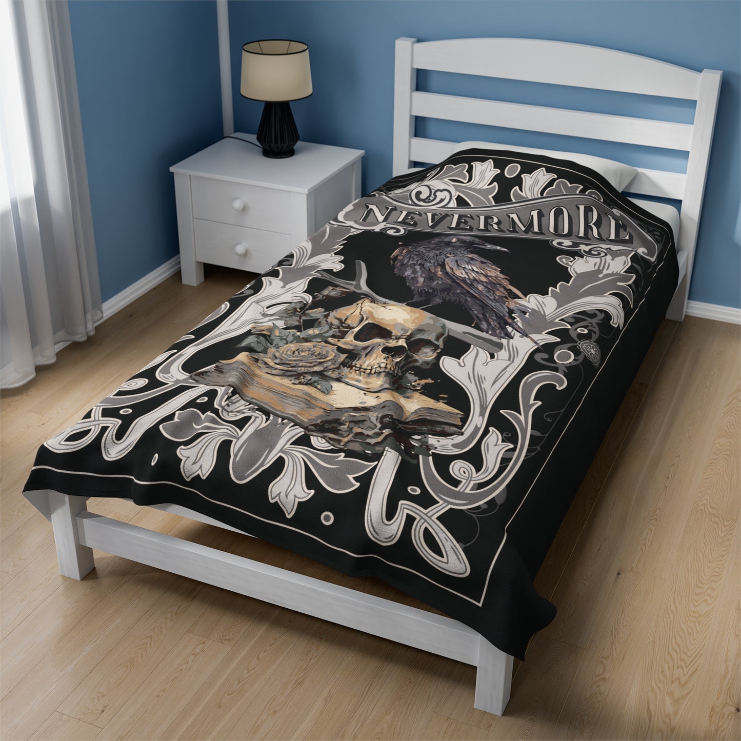 Edgar Allan Poe, Nevermore The Raven Throw Blanket, Book Lover Reading Blanket, Gothic, Light, Dark Academia, Horror Movie Watching Blanket All Over Prints Printify