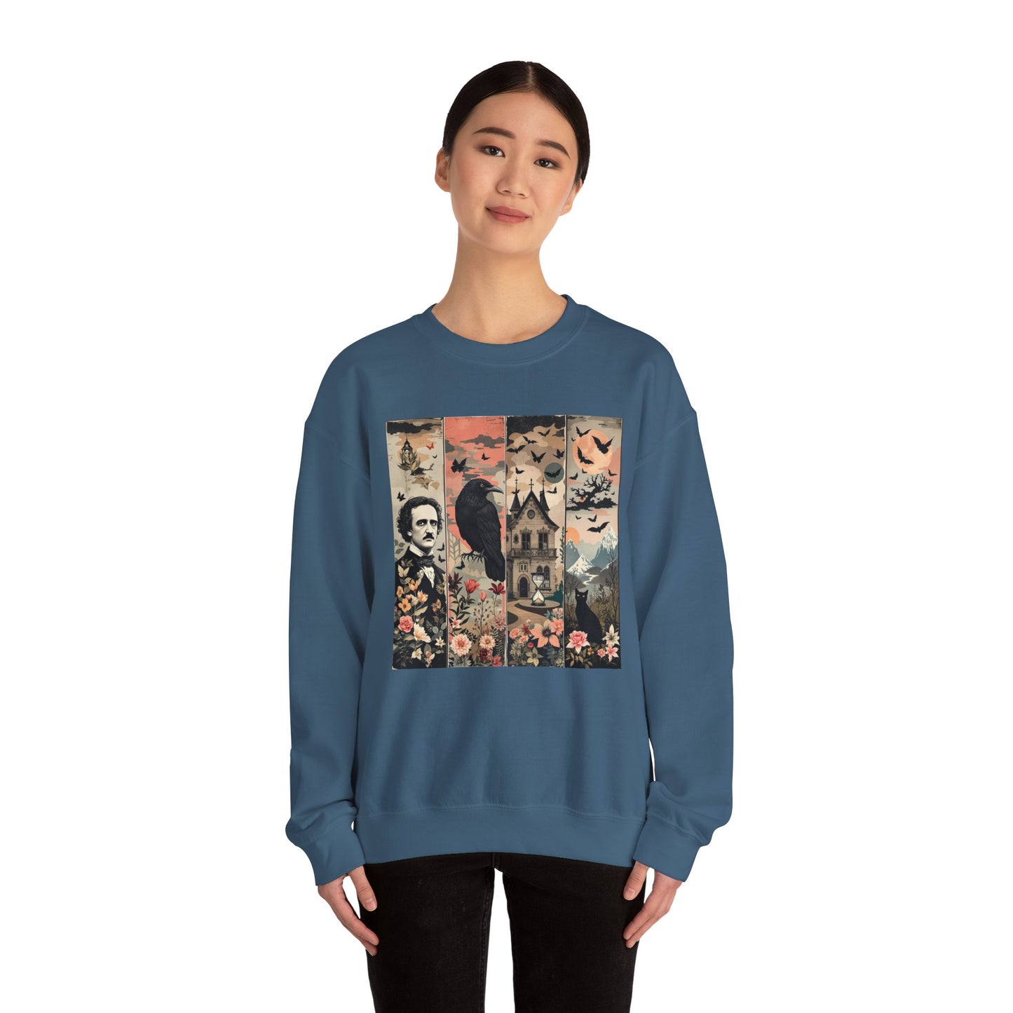 Edgar Allan Poe Sweatshirt The Raven Nevermore Gothic Horror Sweater Dark Academia Macabre Halloween Gift for Book Lovers Birthday Christmas