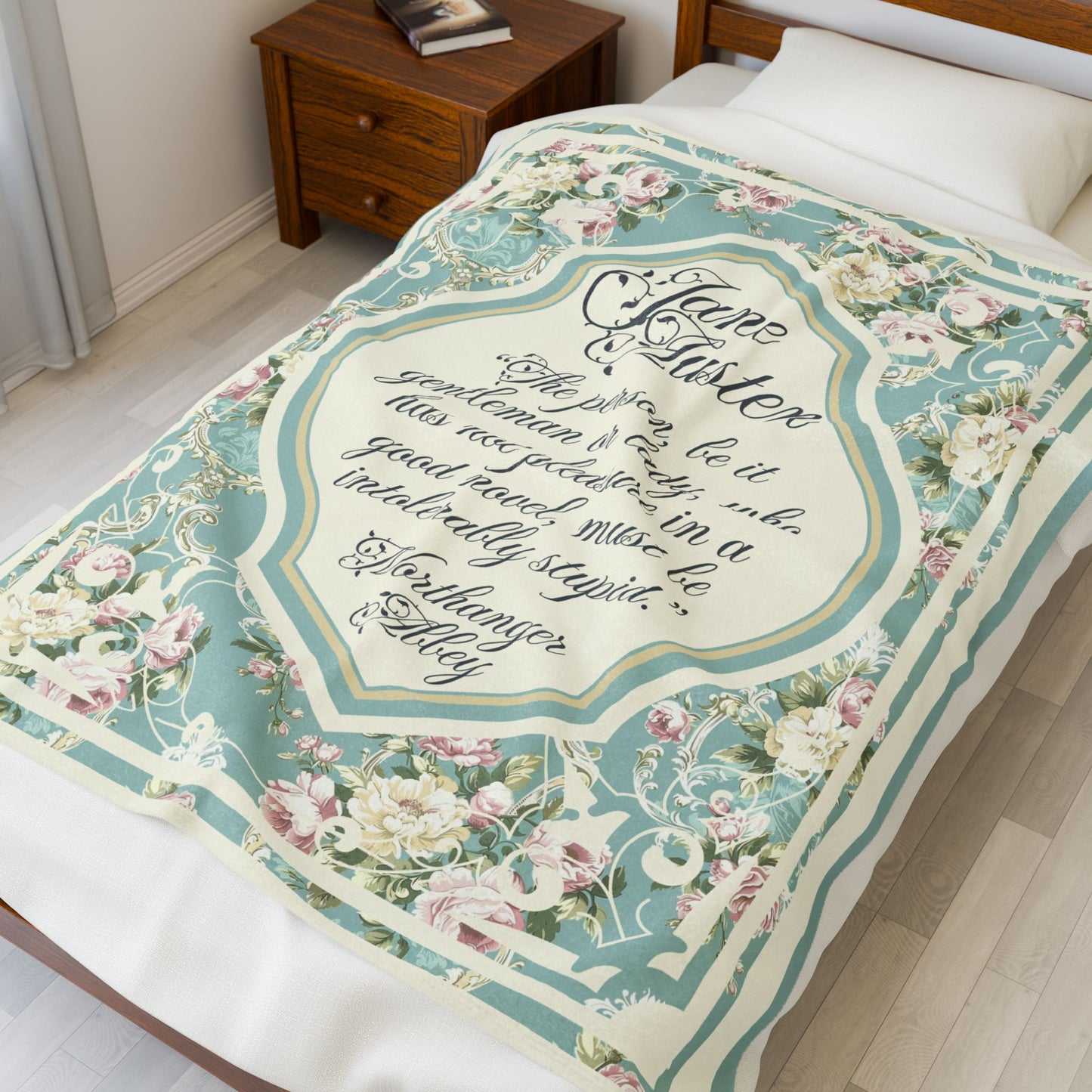 Jane Austen Quote Cozy Literary Velveteen Blanket - Perfect for Book Lovers, Gifts for Sisters, Home Decor, Reading Nook, Cozy Nights All Over Prints Printify