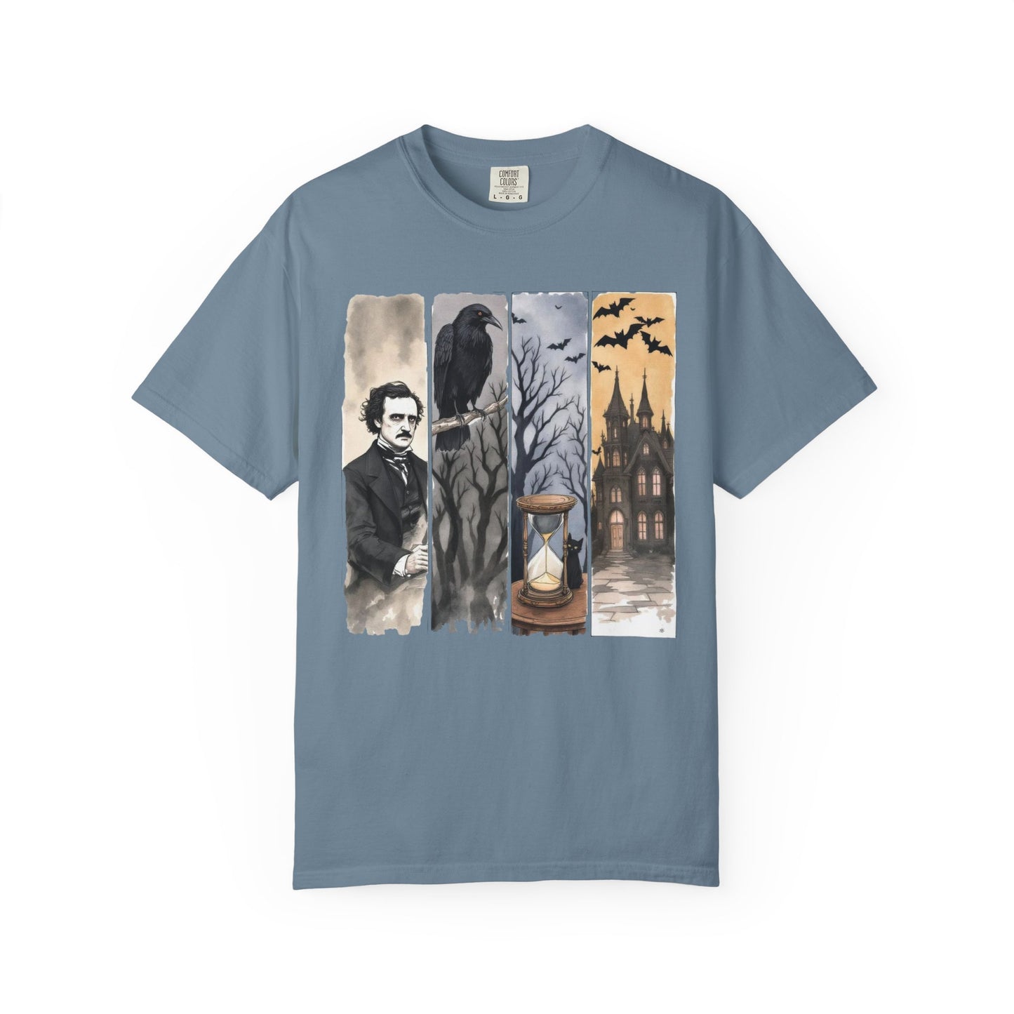 Edgar Allan Poe T-Shirt Gothic Graphic Tee The Raven Nevermore Quote Horror Literature Shirt Dark Academia Aesthetic Halloween Party Gift T-Shirt Printify Ice Blue S