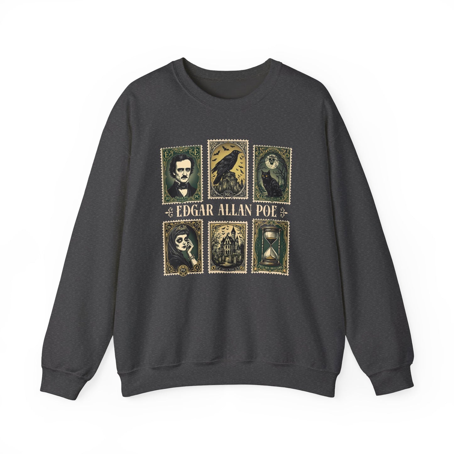 Edgar Allan Poe Sweatshirt The Raven Nevermore Gothic Horror Sweater Dark Academia Macabre Halloween Gift for Book Lovers Birthday Christmas Sweatshirt Printify Dark Heather S