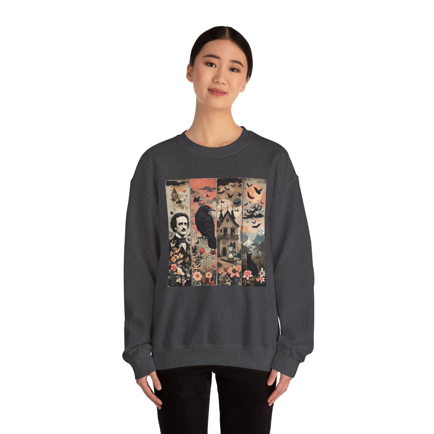 Edgar Allan Poe Sweatshirt The Raven Nevermore Gothic Horror Sweater Dark Academia Macabre Halloween Gift for Book Lovers Birthday Christmas