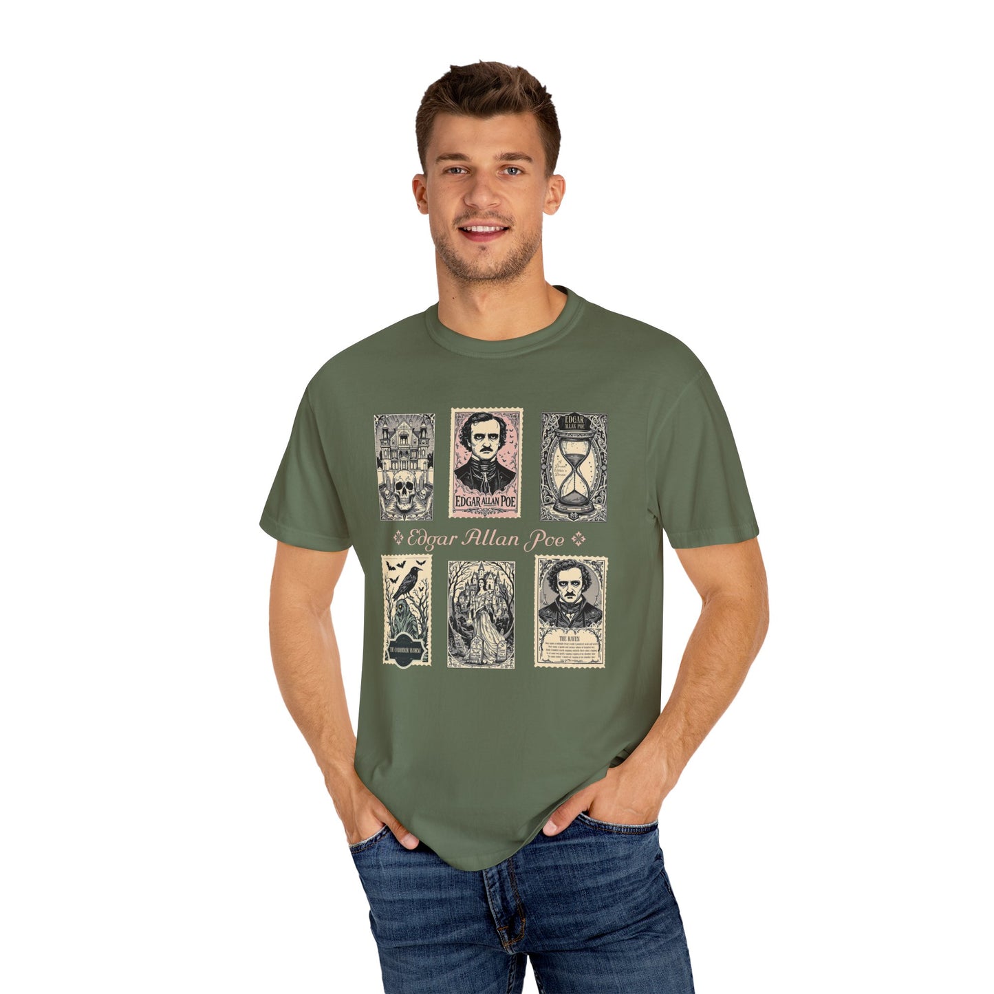 Edgar Allan Poe T-Shirt Gothic Graphic Tee The Raven Nevermore Quote Horror Literature Shirt Dark Academia Aesthetic Halloween Party Gift