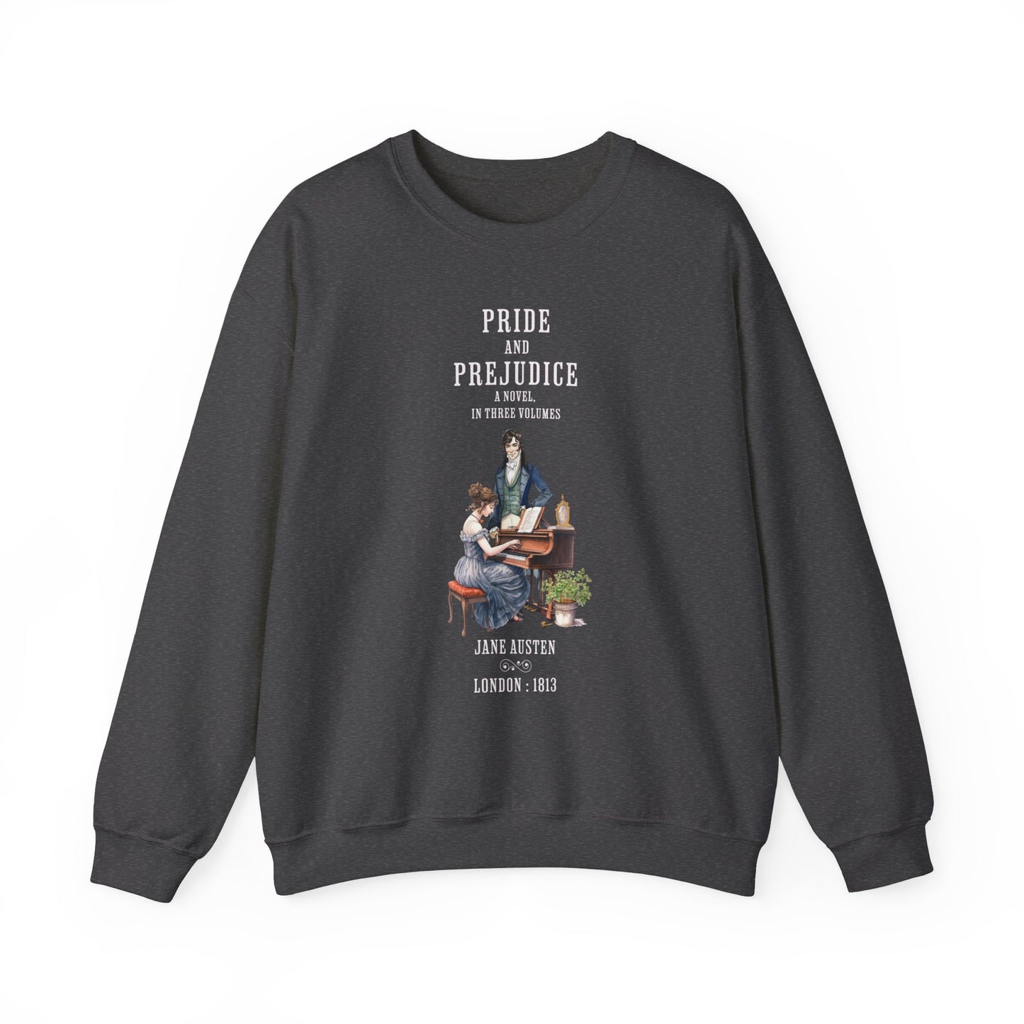 Jane Austen Sweatshirt, Pride & Prejudice Historical Romance Sweater, Bookish Literary Jane Austen Fan Art Gift for Her, Bookclub Shirt Sweatshirt Printify S Dark Heather