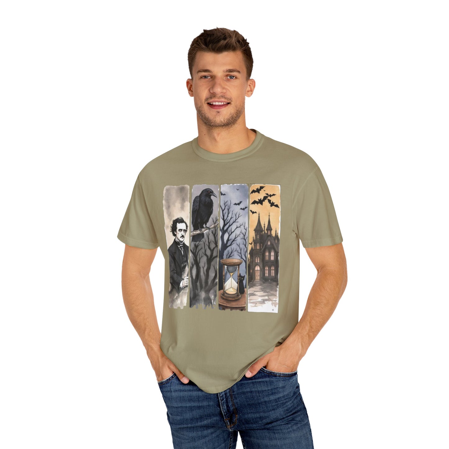 Edgar Allan Poe T-Shirt Gothic Graphic Tee The Raven Nevermore Quote Horror Literature Shirt Dark Academia Aesthetic Halloween Party Gift