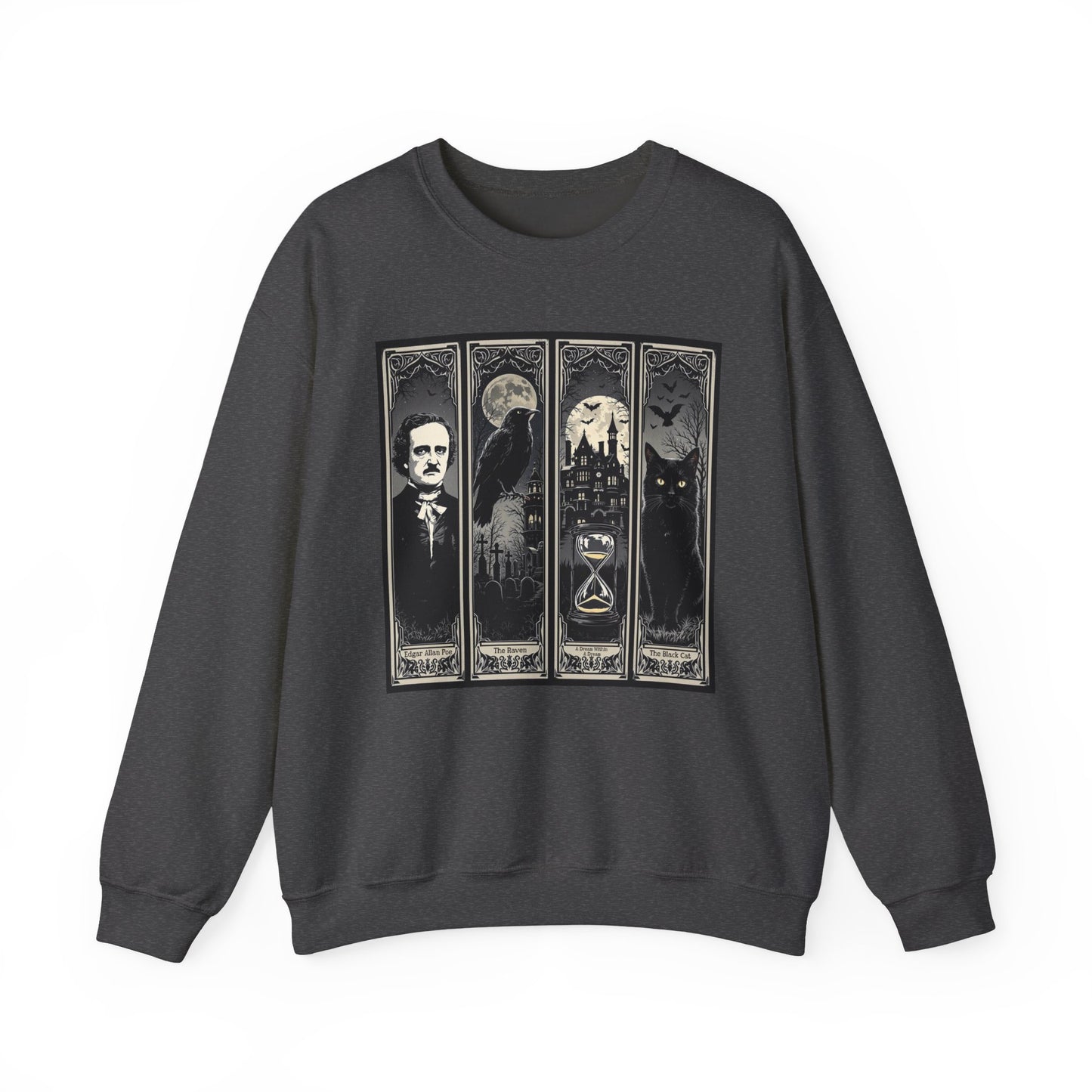 Edgar Allan Poe Sweatshirt The Raven Nevermore Gothic Horror Sweater Dark Academia Macabre Halloween Gift for Book Lovers Birthday Christmas Sweatshirt Printify Dark Heather S