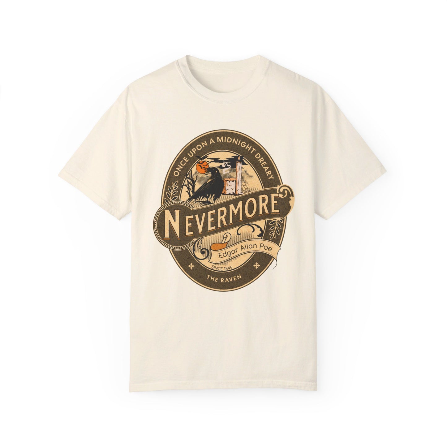 Edgar Allan Poe Shirt, Nevermore The Raven Tee, Book, Reading Lover Shirt, Halloween, Gothic, Light Academia Gifts, Comfort Colours TShirt T-Shirt Printify Ivory S