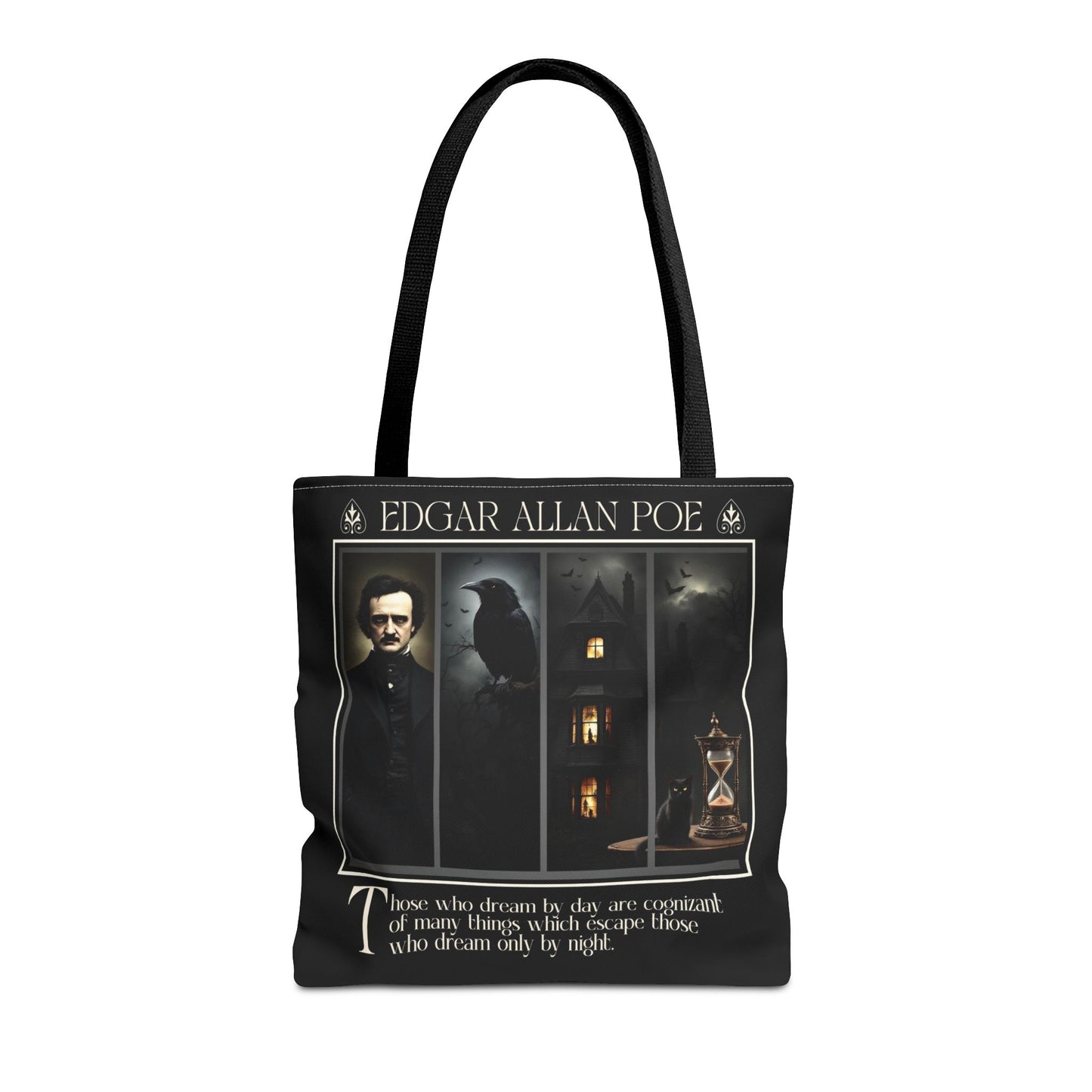 Edgar Allan Poe Tote Bag Gothic Literary Gift for Book Lover Dark Academia Macabre Accessory Halloween Tote Fall School Bag for Poetember Bags Printify 16" × 16'' Black
