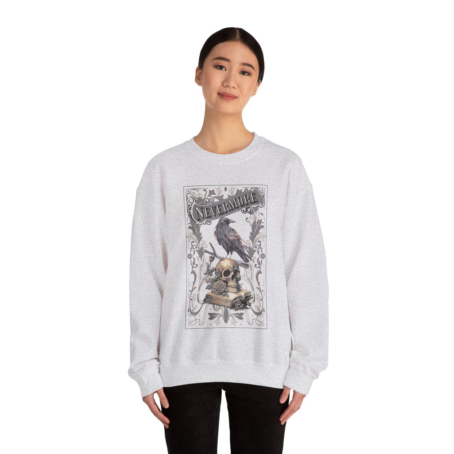 Edgar Allan Poe, Nevermore The Raven Sweatshirt, Book Lover, Halloween, Haunting Gothic Gift, Light, Dark Academia, Horror Movie Sweater Sweatshirt Printify