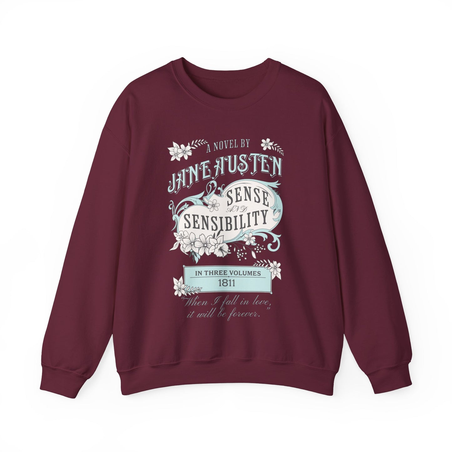 Jane Austen Sweatshirt, Sense & Sensibility Historical Romance Sweater, Bookish Literary Jane Austen Fan Art Gift, Gift for Her, Readers, Sweatshirt Printify S Maroon