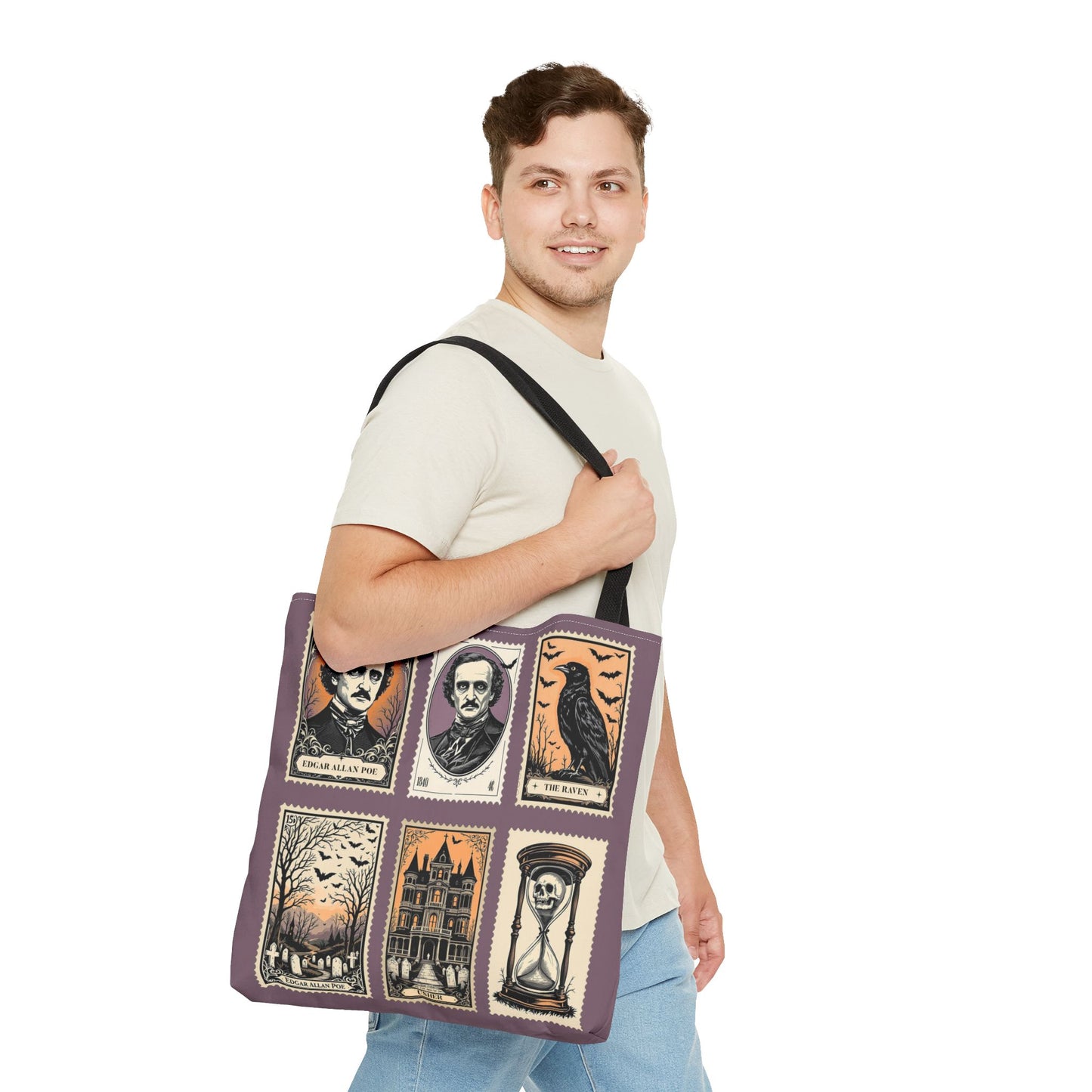 Edgar Allan Poe Tote Bag Gothic Literary Gift for Book Lover Dark Academia Macabre Accessory Halloween Tote Fall School Bag for Poetember Bags Printify