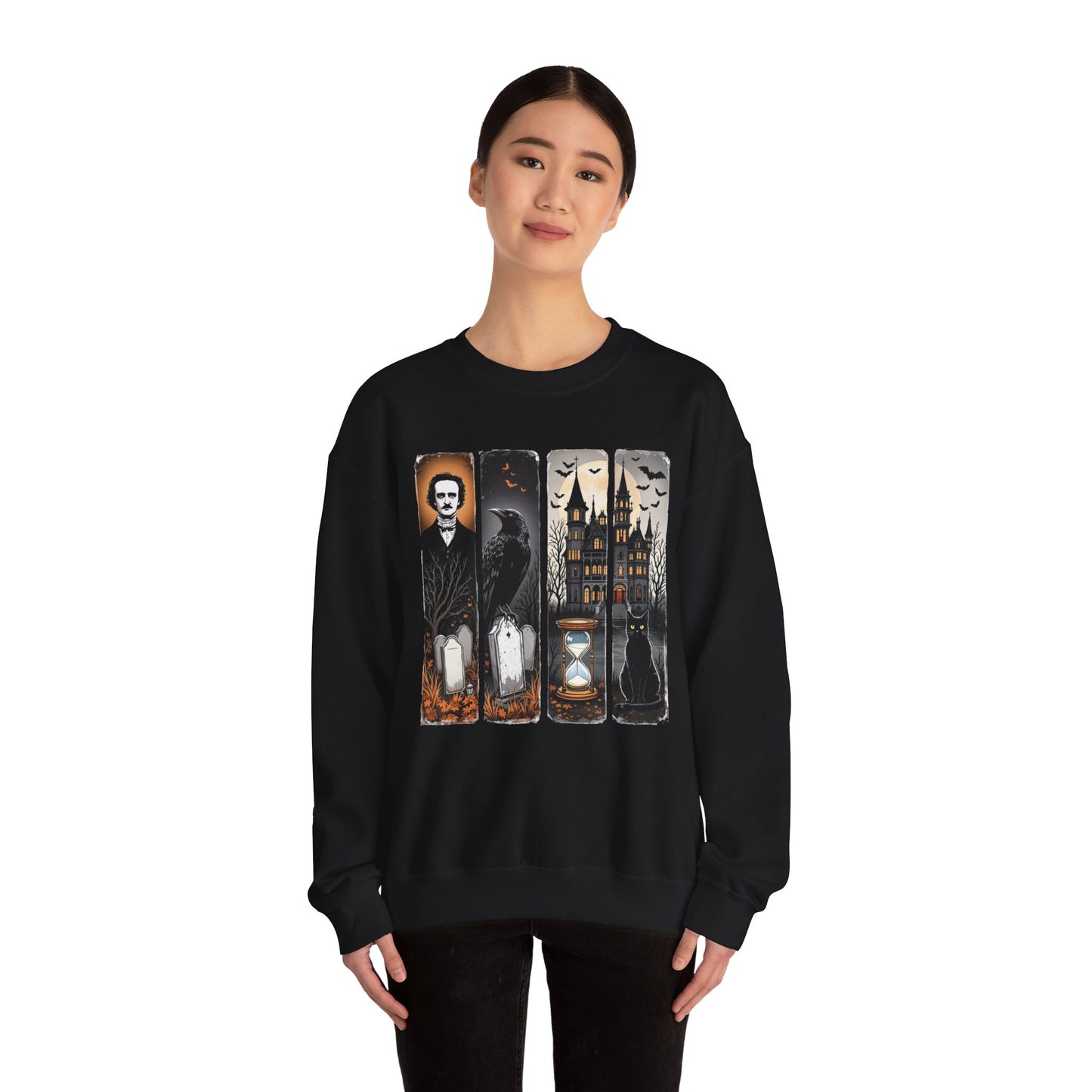 Edgar Allan Poe Sweatshirt The Raven Nevermore Gothic Horror Sweater Dark Academia Macabre Halloween Gift for Book Lovers Birthday Christmas Sweatshirt Printify