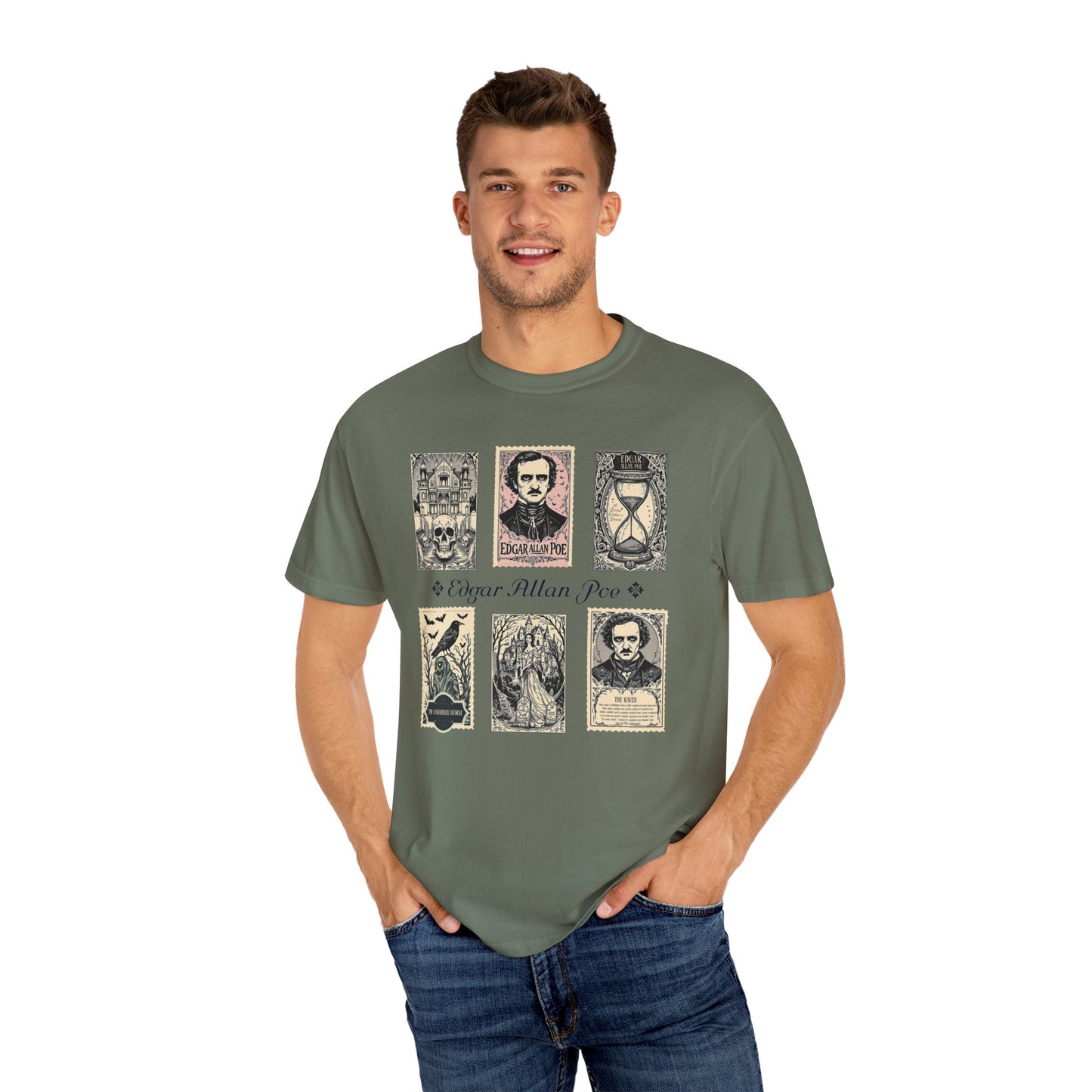 Edgar Allan Poe T-Shirt Gothic Graphic Tee The Raven Nevermore Quote Horror Literature Shirt Dark Academia Aesthetic Halloween Party Gift