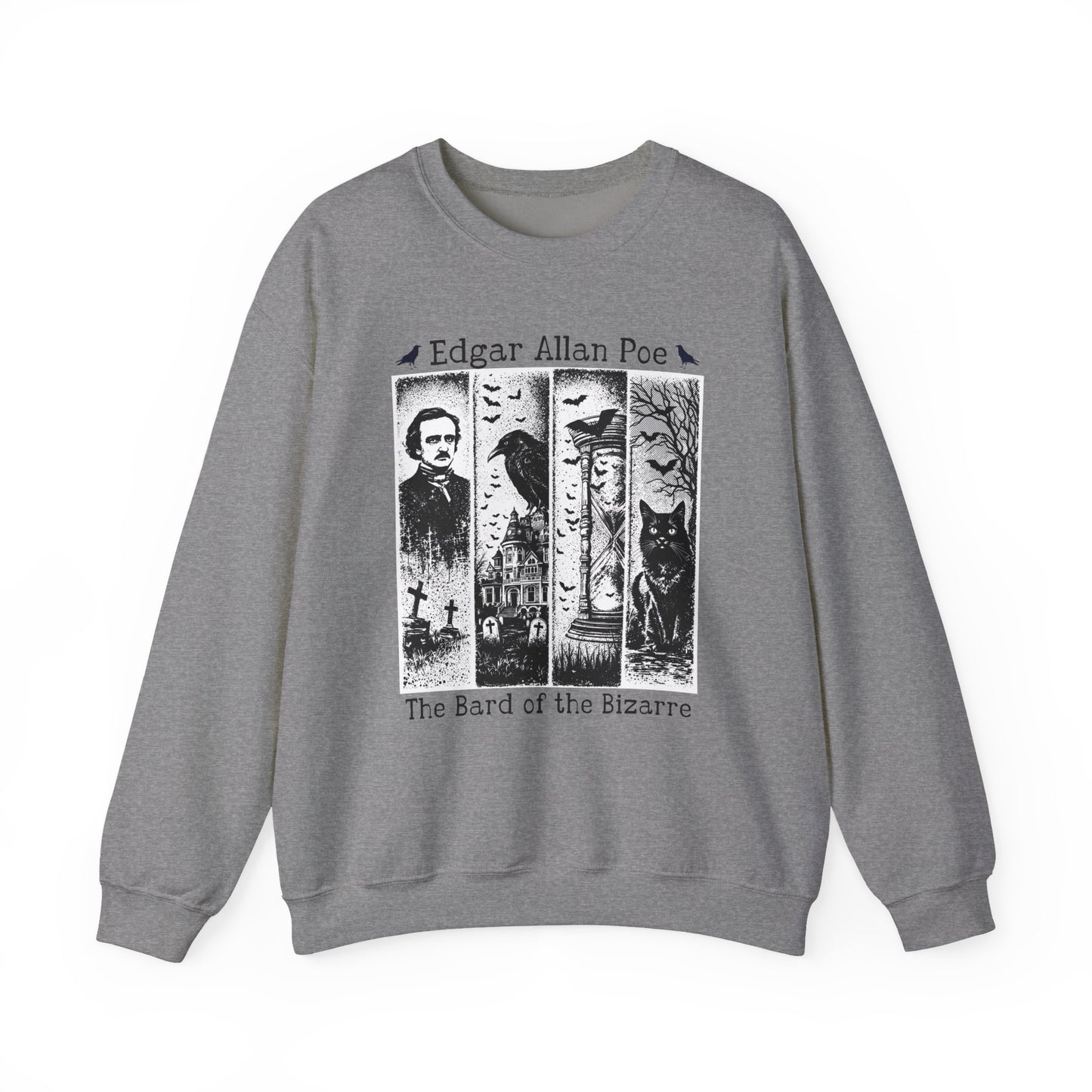 Edgar Allan Poe Sweatshirt The Raven Nevermore Gothic Horror Sweater Dark Academia Macabre Halloween Gift for Book Lovers Birthday Christmas Sweatshirt Printify Graphite Heather S