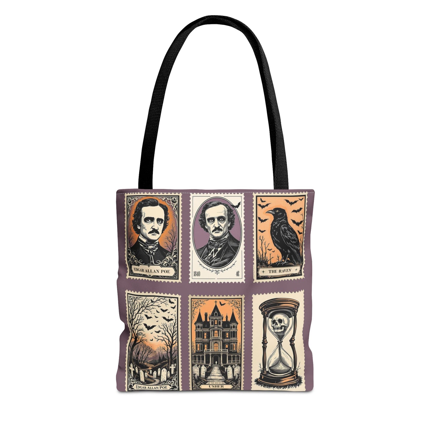 Edgar Allan Poe Tote Bag Gothic Literary Gift for Book Lover Dark Academia Macabre Accessory Halloween Tote Fall School Bag for Poetember Bags Printify 13" × 13'' Black