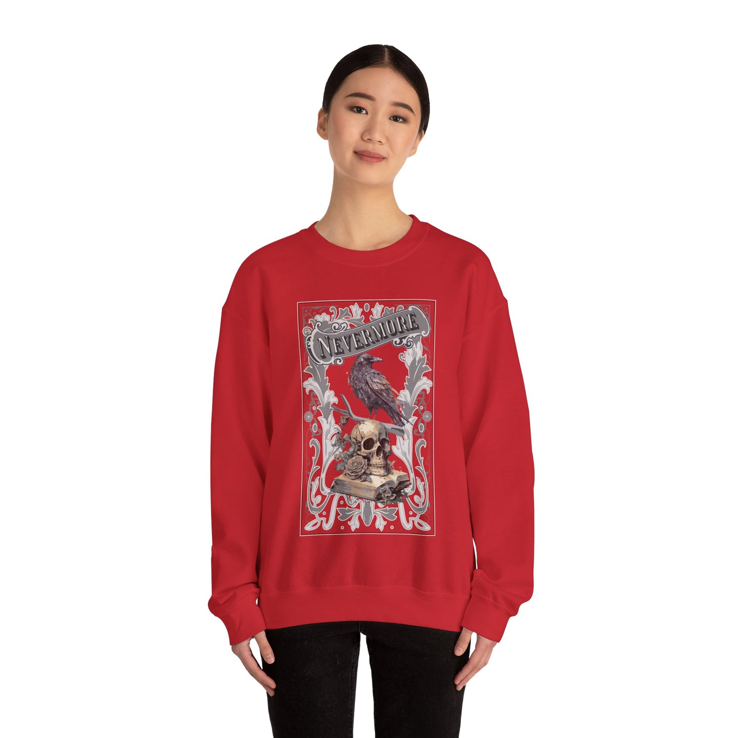 Edgar Allan Poe, Nevermore The Raven Sweatshirt, Book Lover, Halloween, Haunting Gothic Gift, Light, Dark Academia, Horror Movie Sweater Sweatshirt Printify