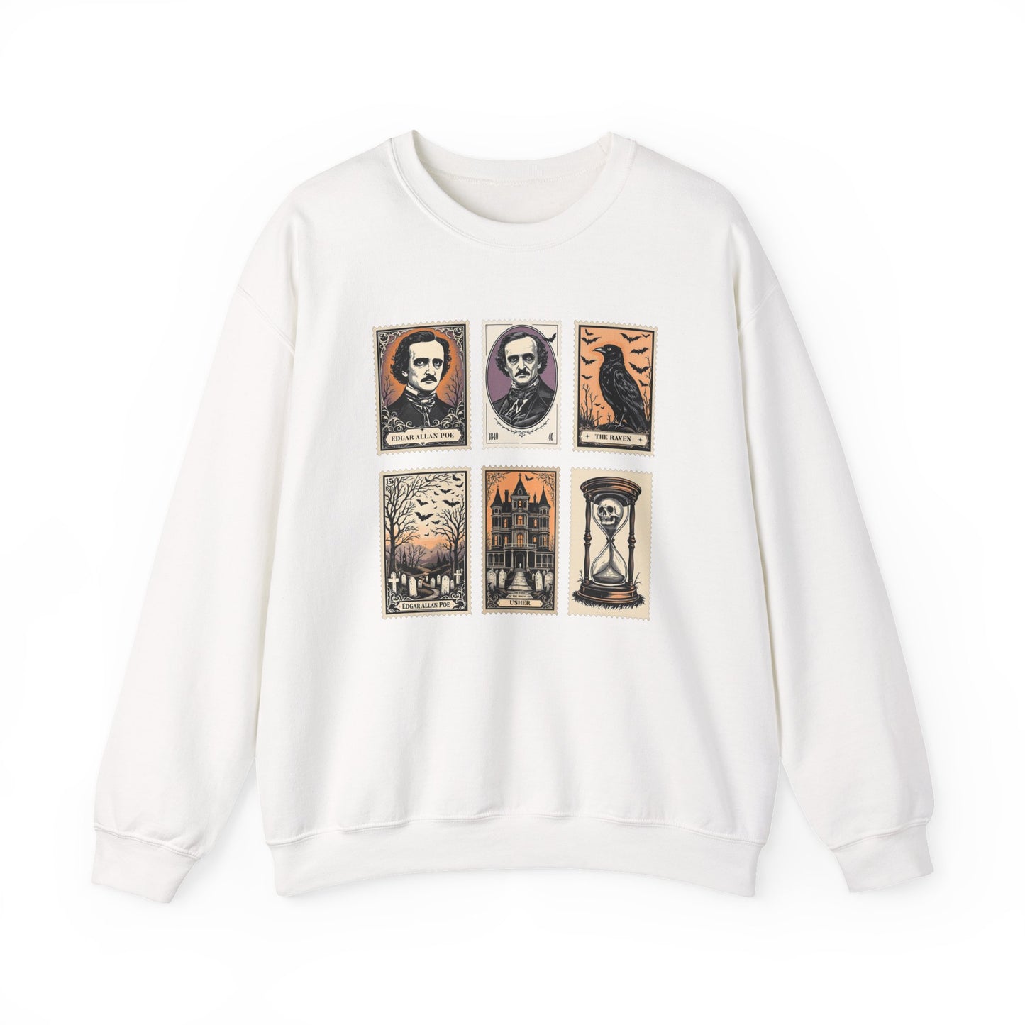 Edgar Allan Poe Sweatshirt The Raven Nevermore Gothic Horror Sweater Dark Academia Macabre Halloween Gift for Book Lovers Birthday Christmas Sweatshirt Printify White S