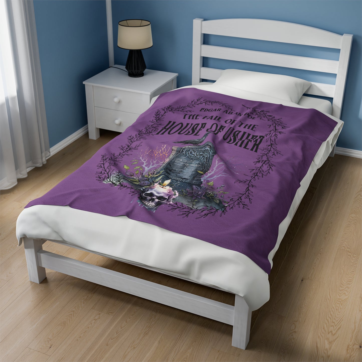 Edgar Allan Poe, The Fall Of The House Of Usher Throw Blanket, Book Lover Reading Blanket, Gothic Dark Academia, Horror Movie Watching Plush All Over Prints Printify