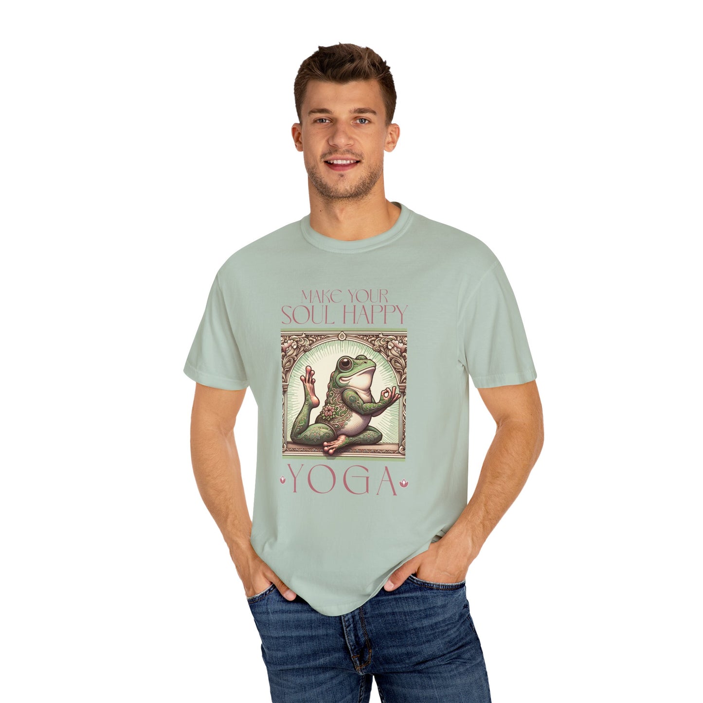 Yoga Frog Make Your Soul Happy Pink Unisex T-Shirt, Casual Wear, Highlander Fan Gift, Comfortable Graphic Tee T-Shirt Printify