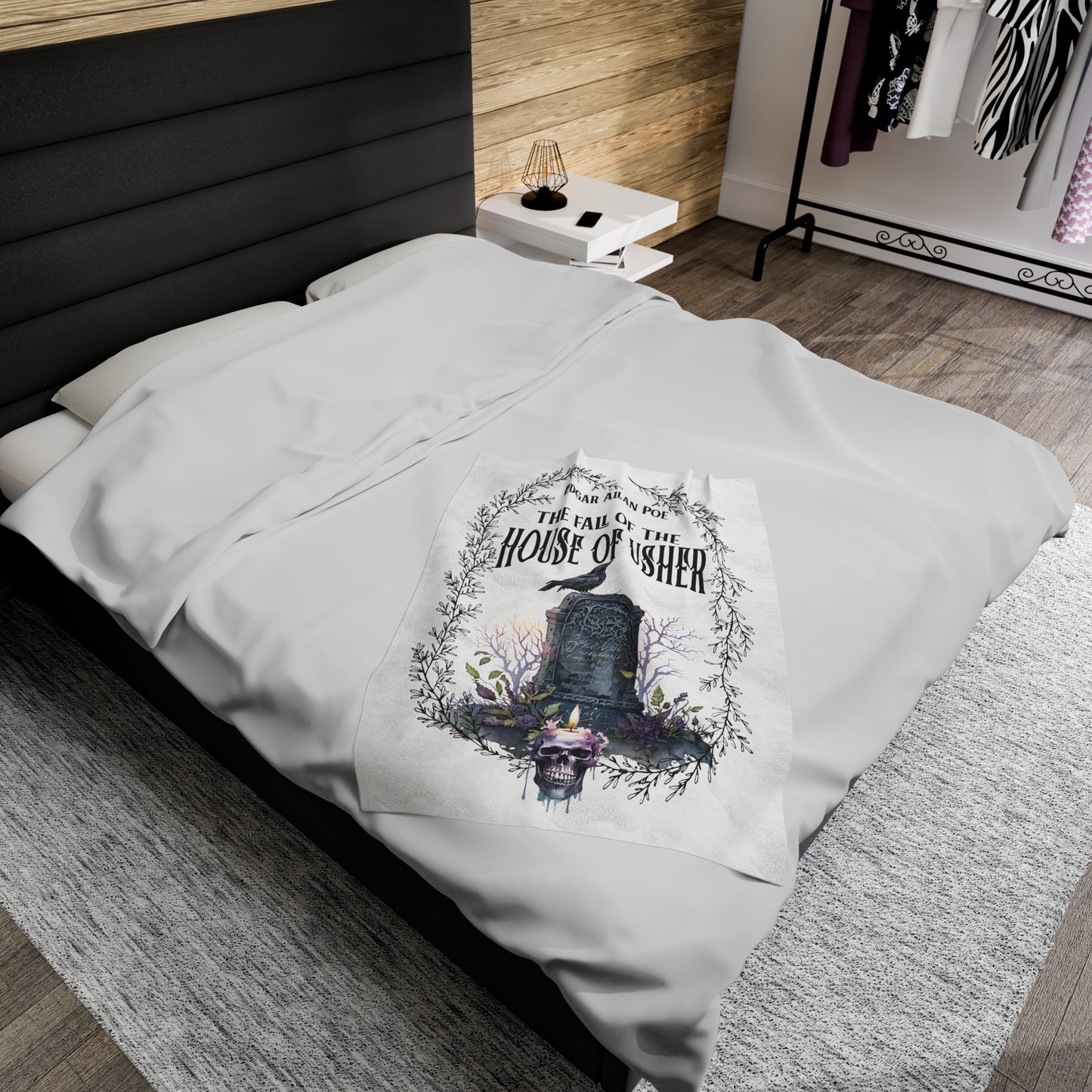 Edgar Allan Poe, The Fall Of The House Of Usher Throw Blanket, Book Lover Reading Blanket, Gothic Dark Academia, Horror Movie Watching Plush All Over Prints Printify