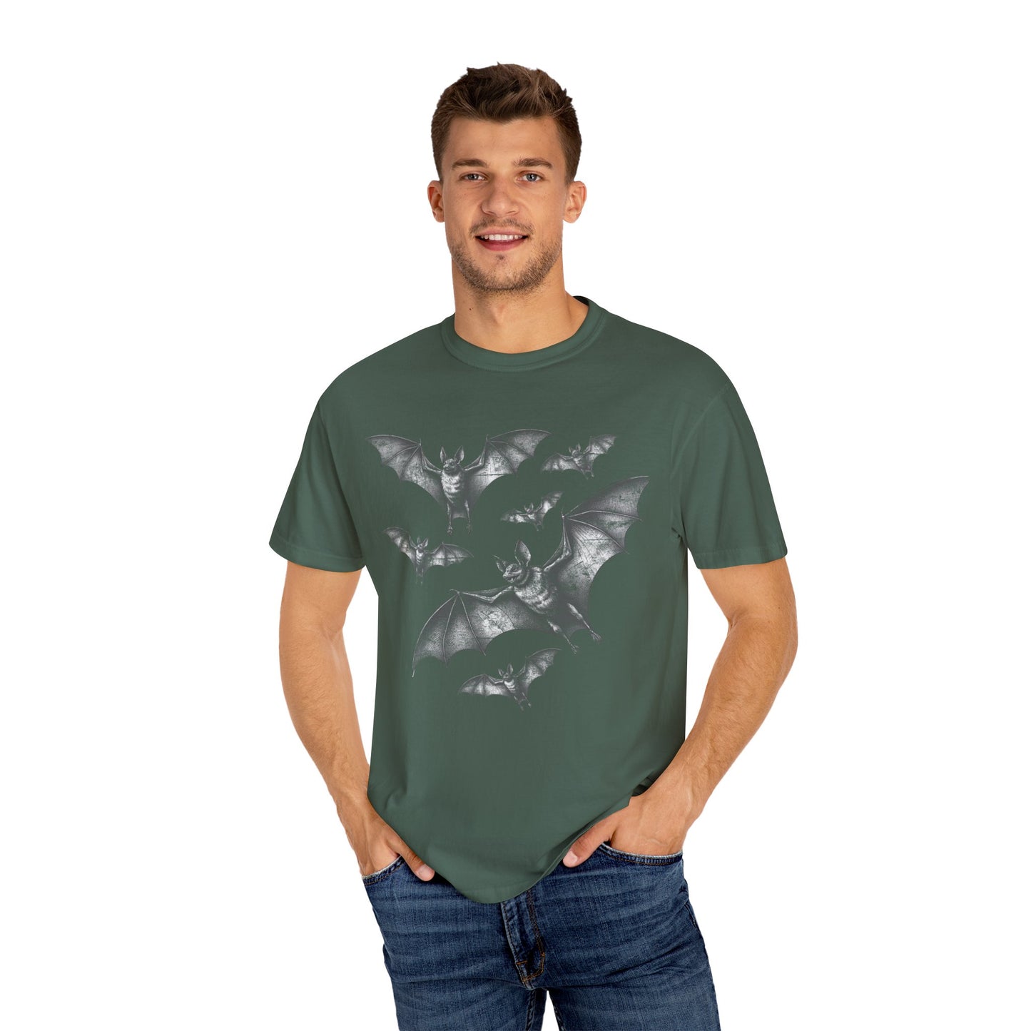 Bat Retro Goth TShirt Vintage Grunge Style Bat Shirt For Halloween Party Spooky Vibes Witchy Dark Academia Comfort Colors Oversized Shirt T-Shirt Printify Blue Spruce S