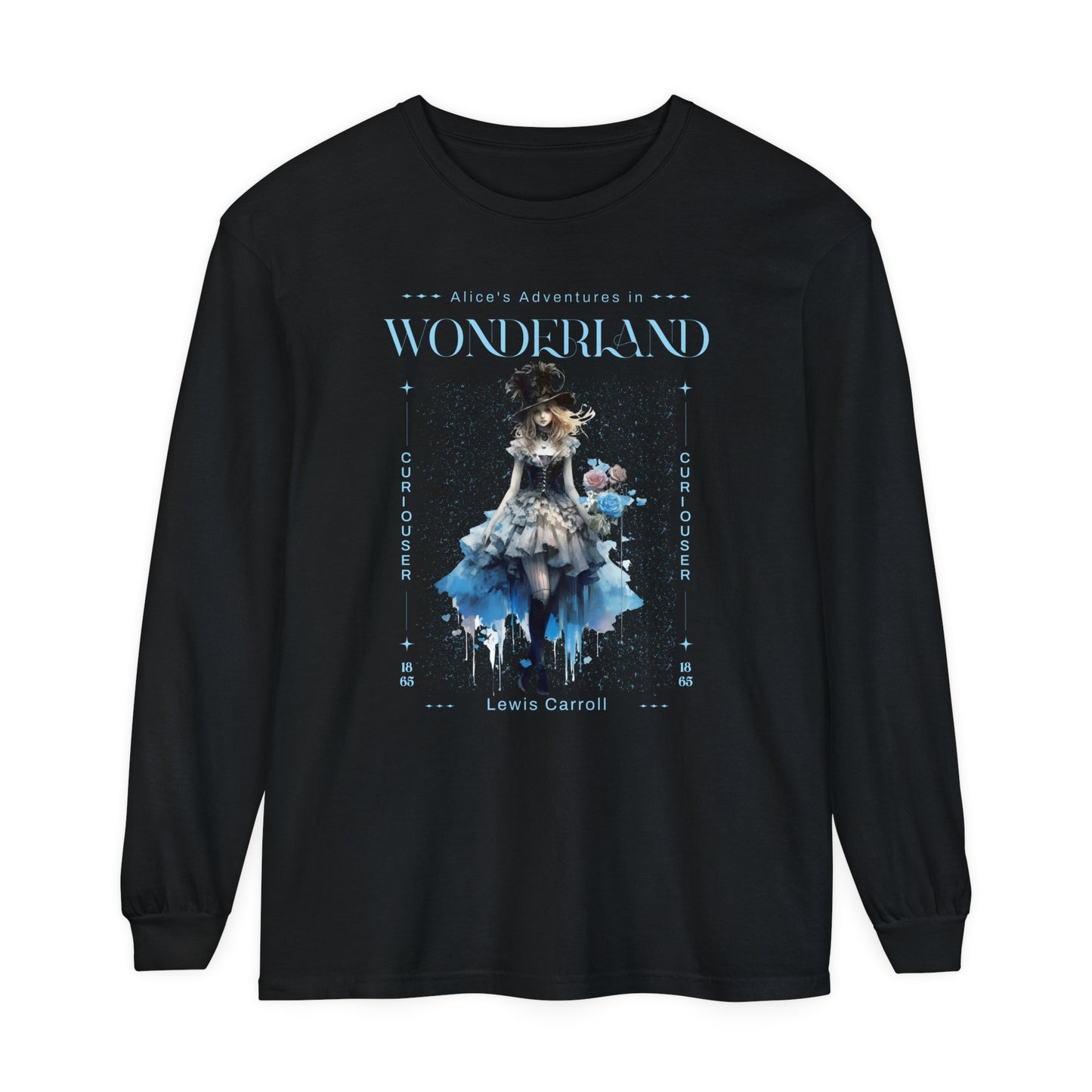Alice In Wonderland Long Sleeve Shirt, Lewis Carroll Whimsigoth Streetwear Academia TShirt, Mad Hatter's Tea Party Tee Bookish Booktok Gift Long-sleeve Printify Black S