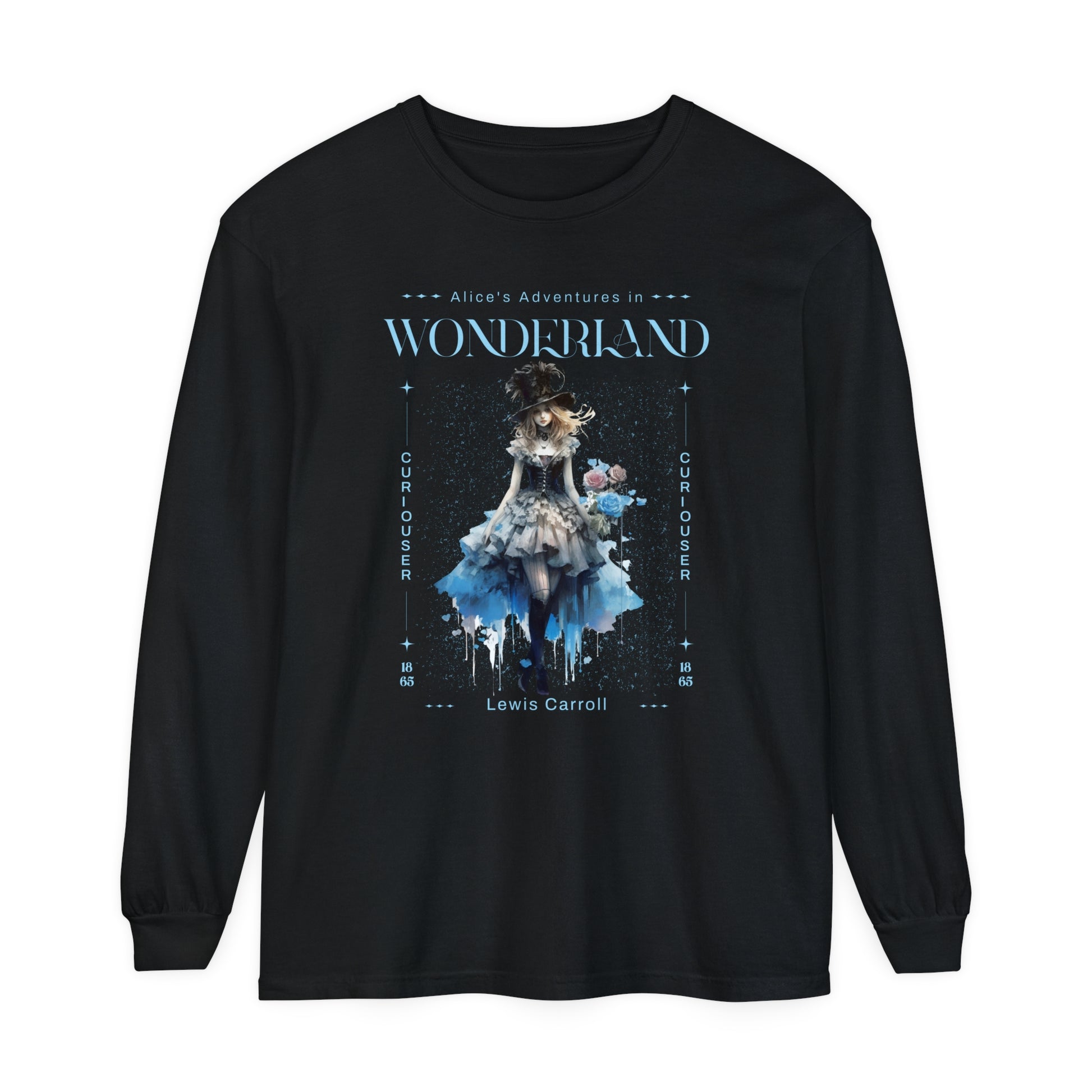 Alice In Wonderland Long Sleeve Shirt, Lewis Carroll Whimsigoth Streetwear Academia TShirt, Mad Hatter's Tea Party Tee Bookish Booktok Gift Long-sleeve Printify Black S