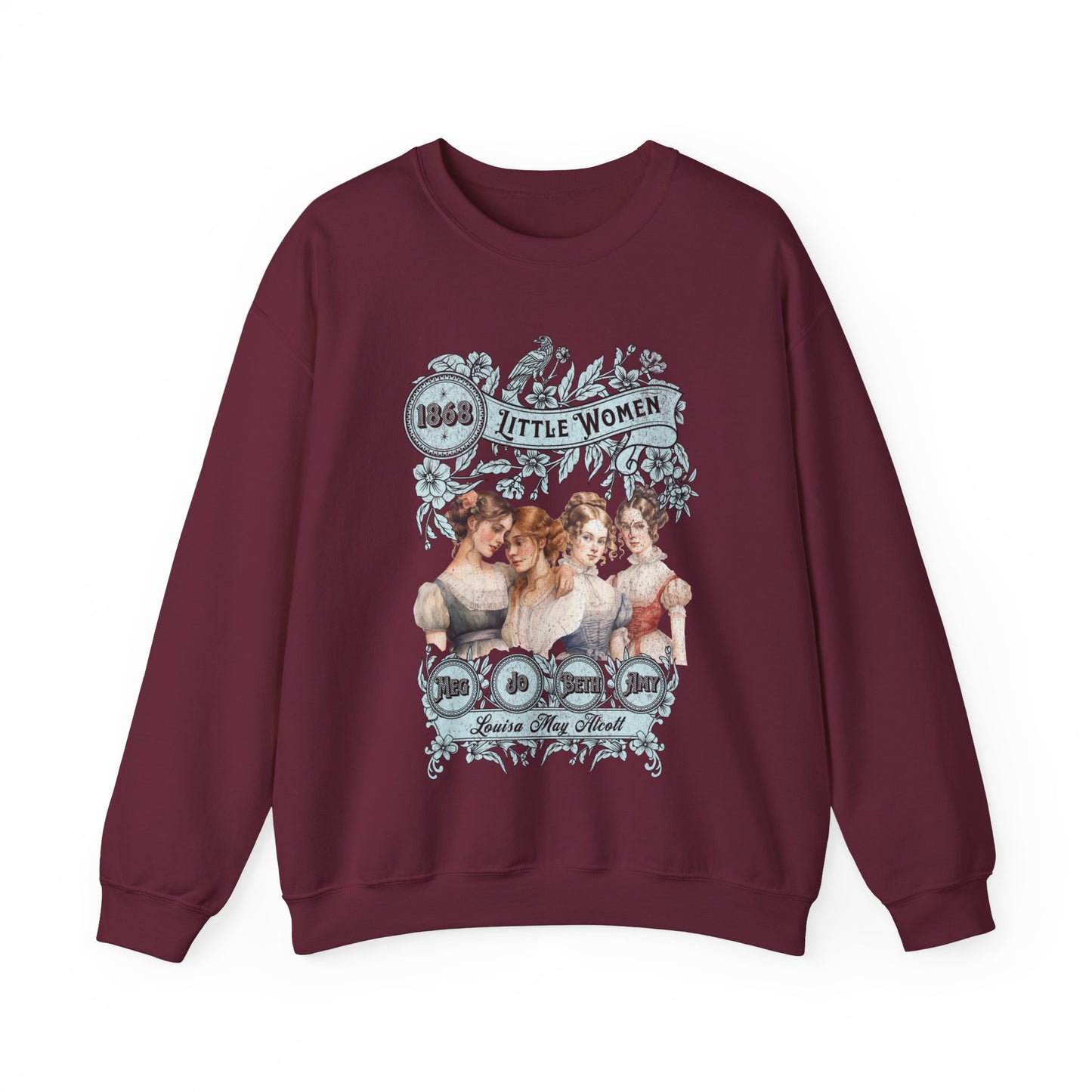 Little Women Sweatshirt, Louisa May Alcott Historical Romance Sweater, Bookish Literary Fan Art Gift, Gift for Her, Bookclub Crewneck Shirt Sweatshirt Printify S Maroon